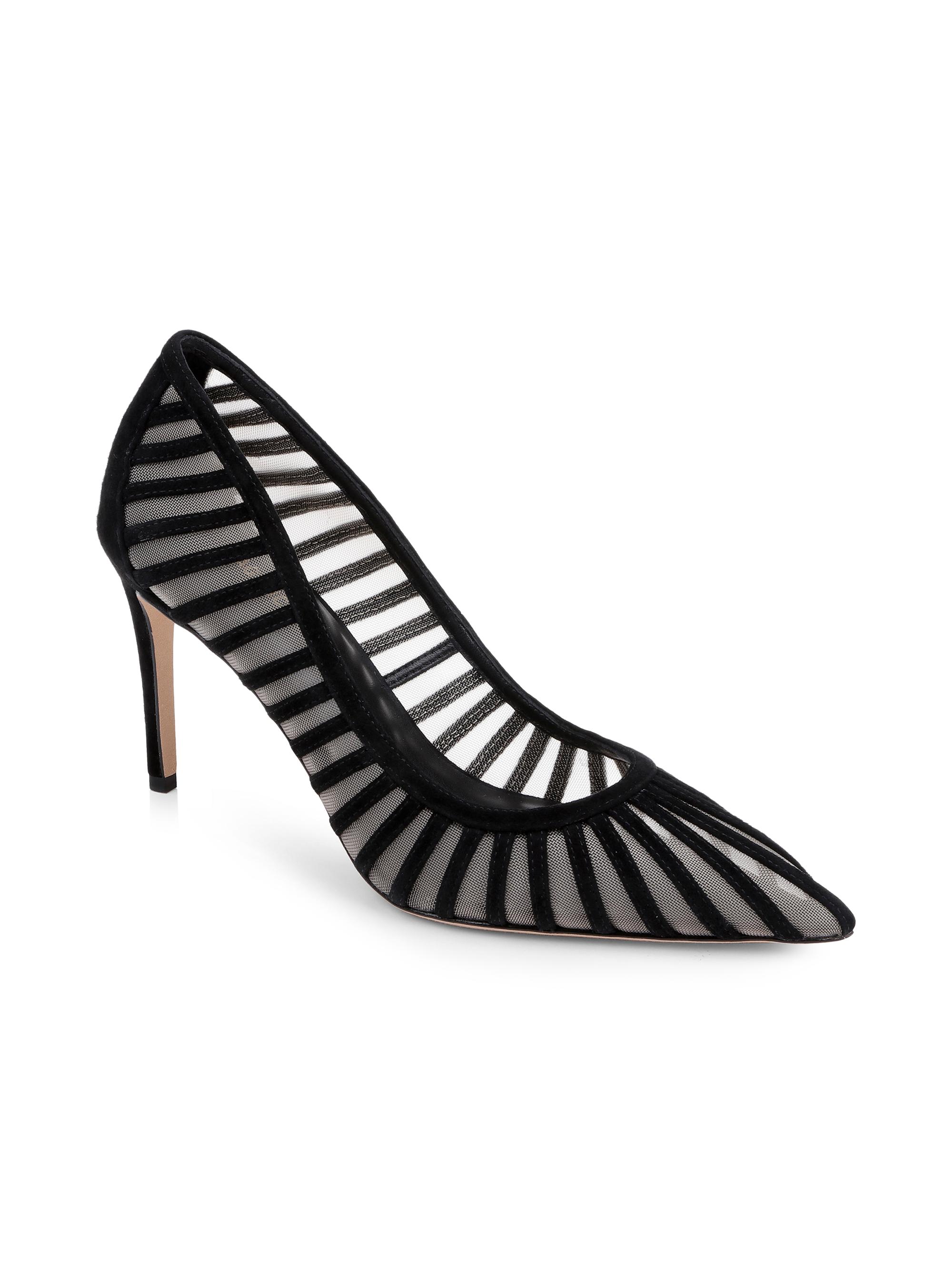 L'AGENCE Women's Lenox 90MM Suede-Mesh Pumps - Black Suede | Thumbnail 2