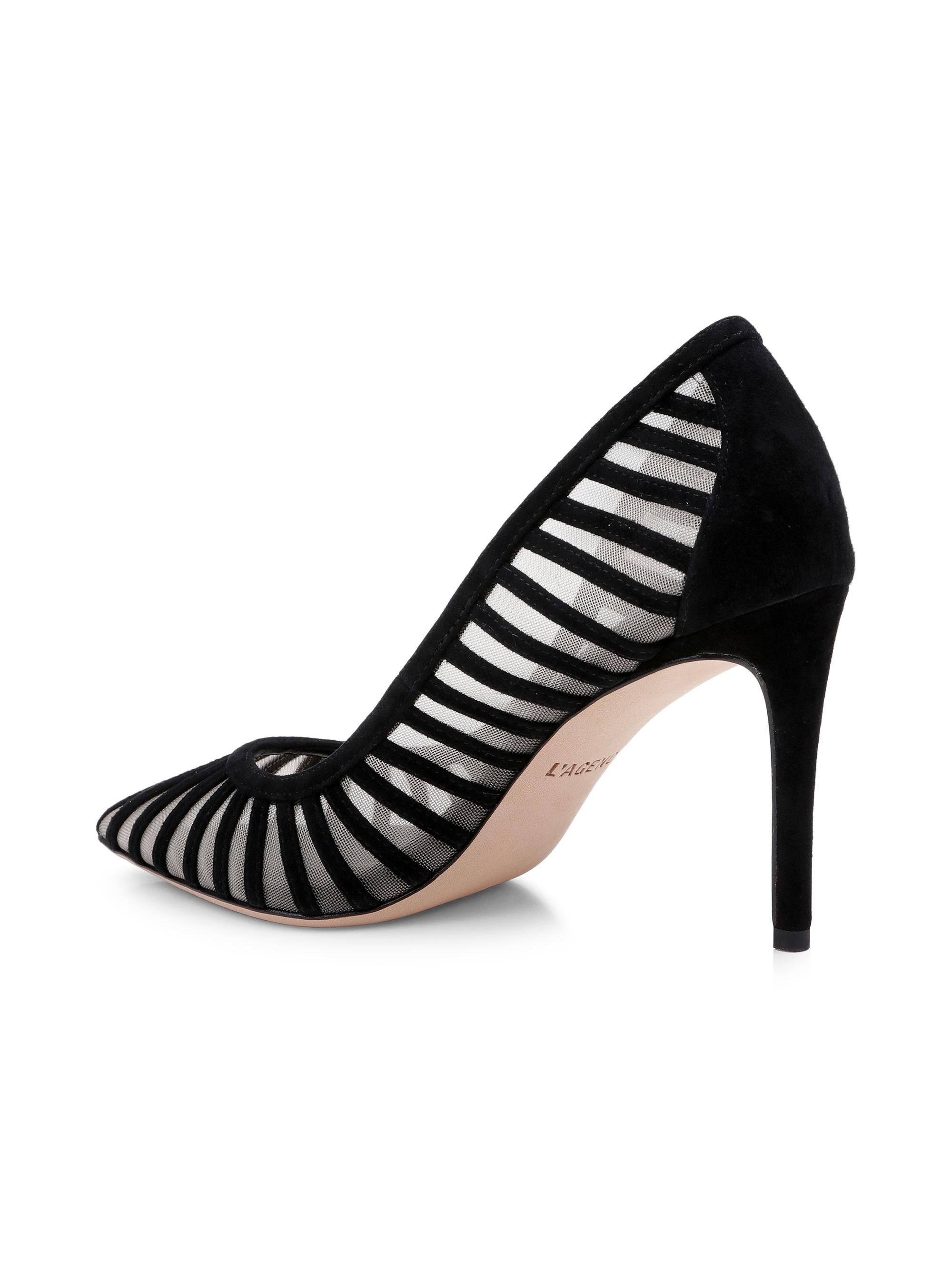 L'AGENCE Women's Lenox 90MM Suede-Mesh Pumps - Black Suede | Thumbnail 3