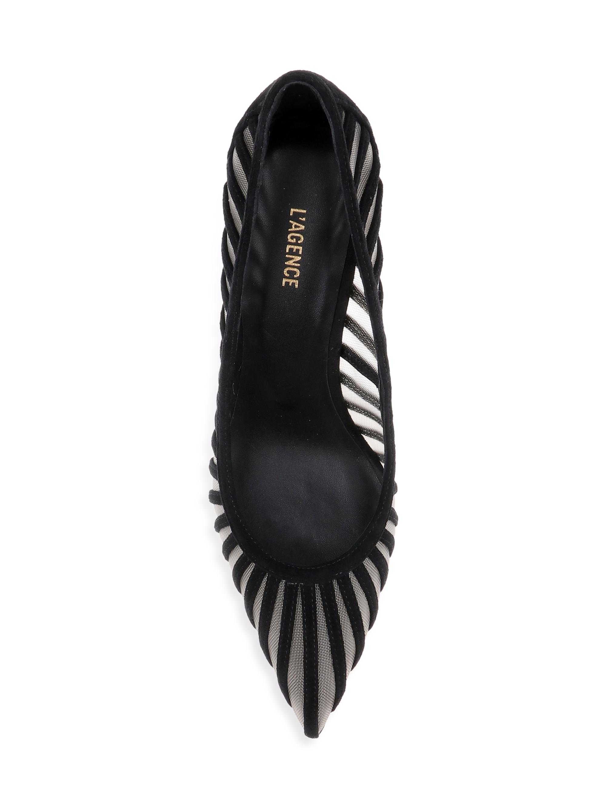 L'AGENCE Women's Lenox 90MM Suede-Mesh Pumps - Black Suede | Thumbnail 5