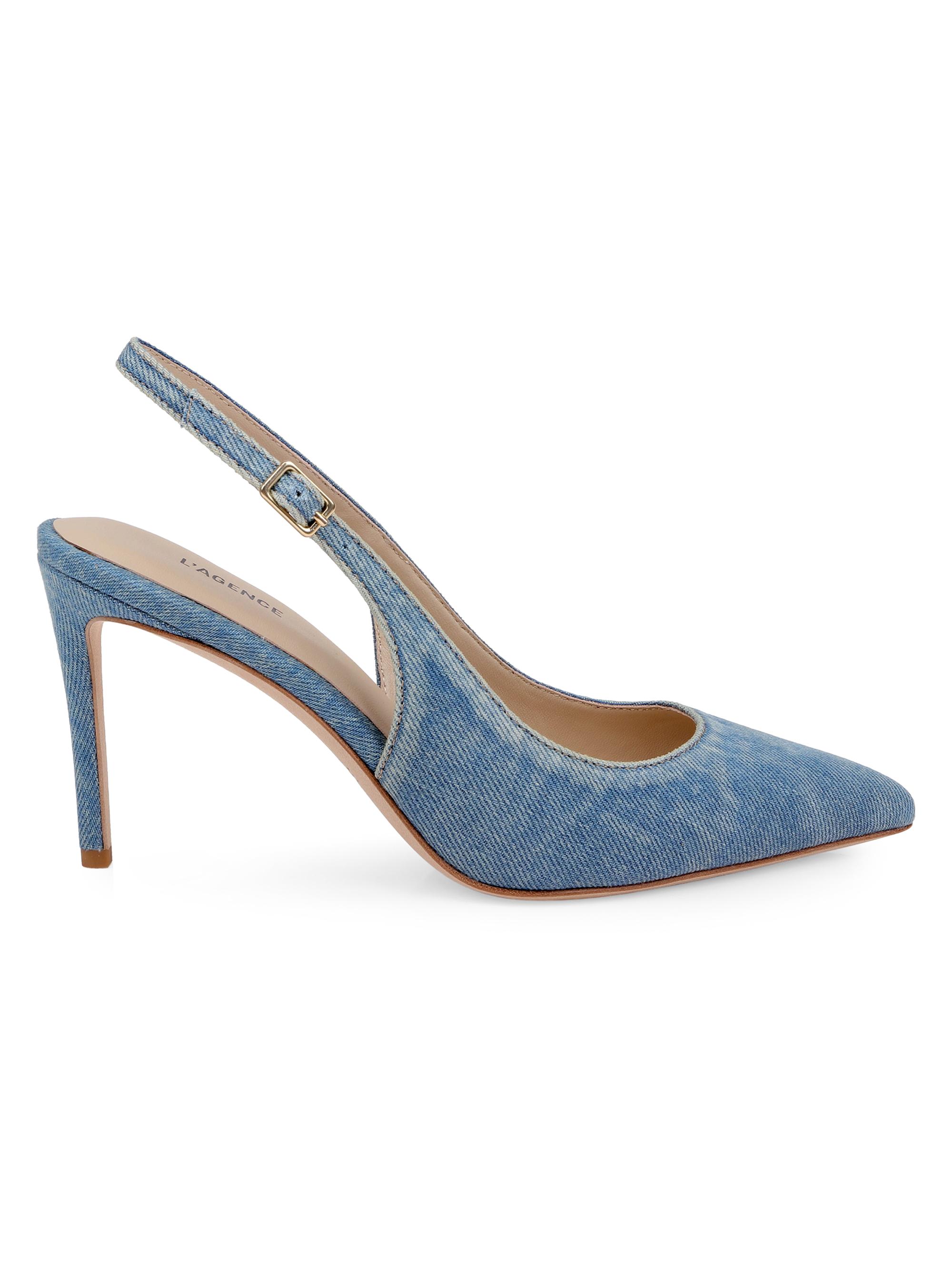 L'AGENCE Women's Vichy 90MM Denim Slingback Pumps - Blue Denim