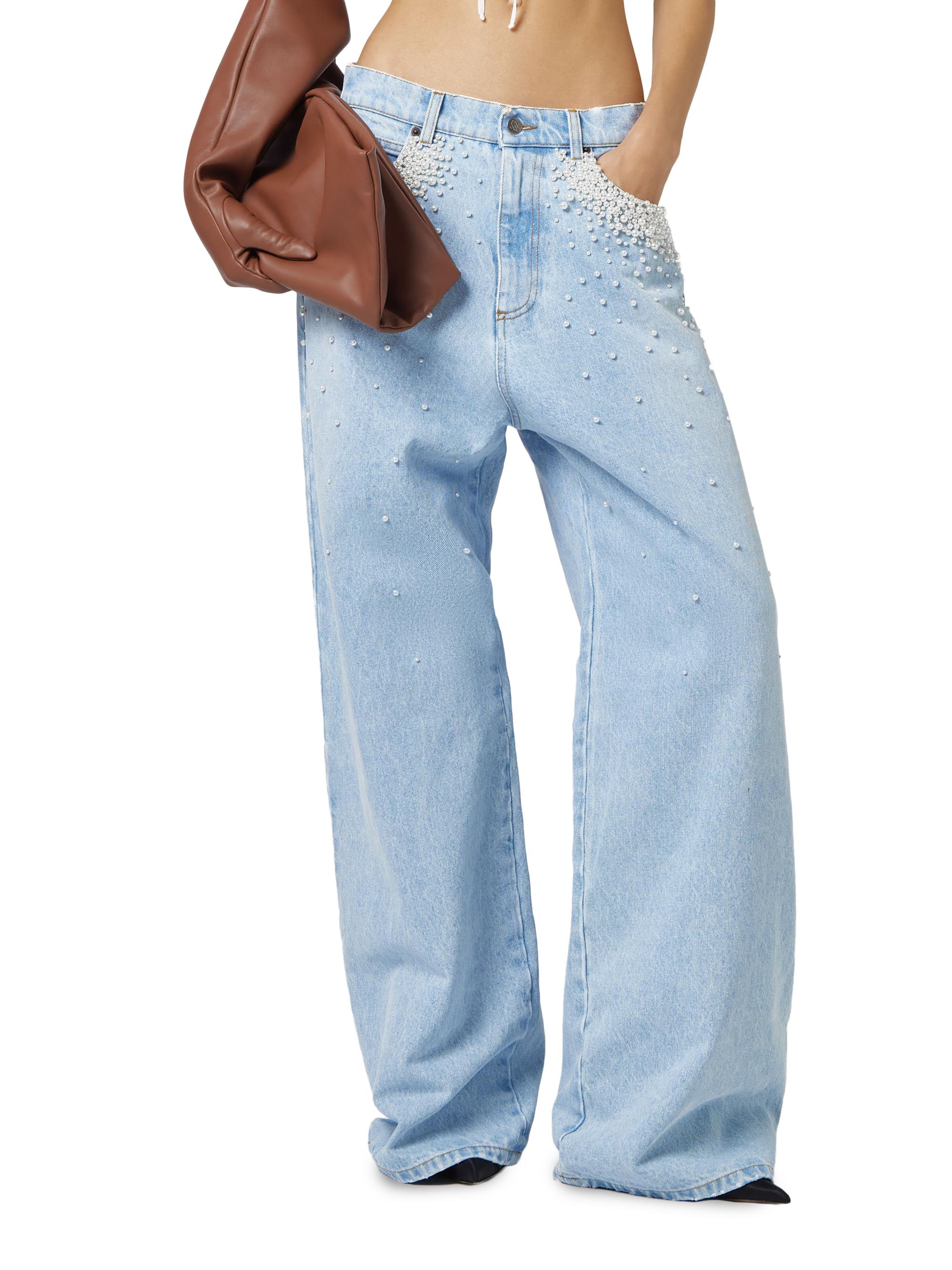 Giuseppe Di Morabito Women's Act II: The Fall of Icarus Imitation Pearl-Embellished Wide-Leg Jeans - Light Blue | Thumbnail 5