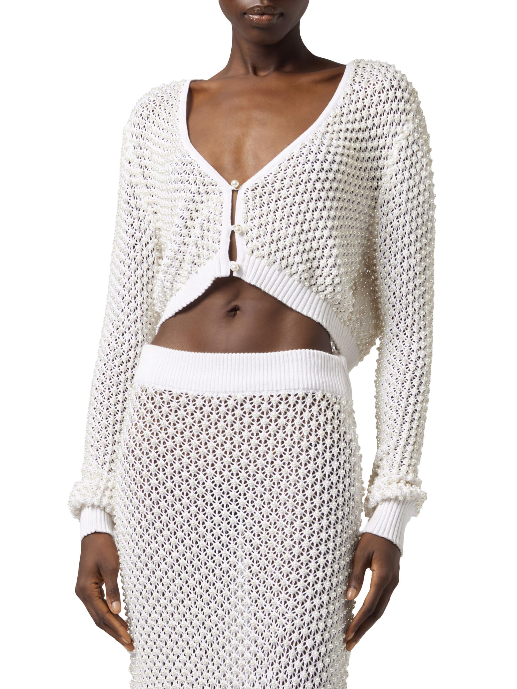 Giuseppe Di Morabito Women's Act II: The Fall Of Icarus Maglia Imitation Pearl Crop Knit Cardigan - White