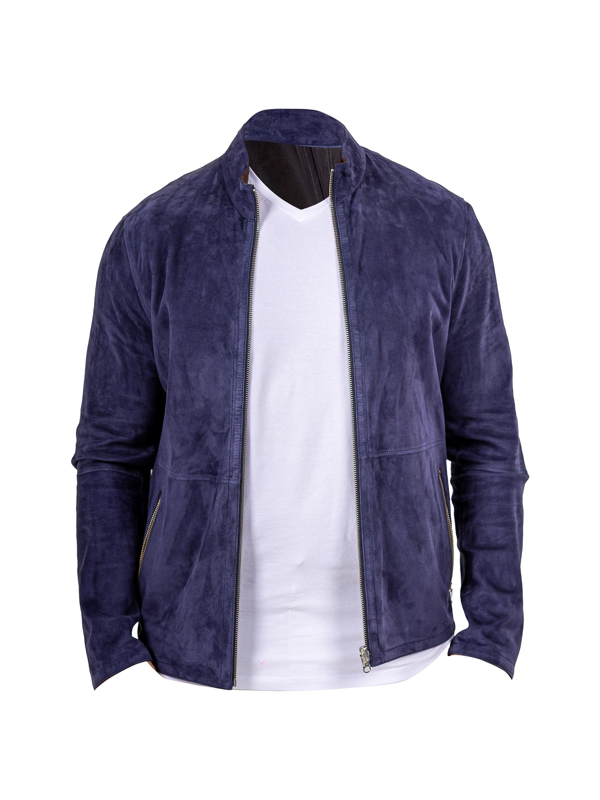 Maceoo Men's Marthyr Leather Jacket - Blue
