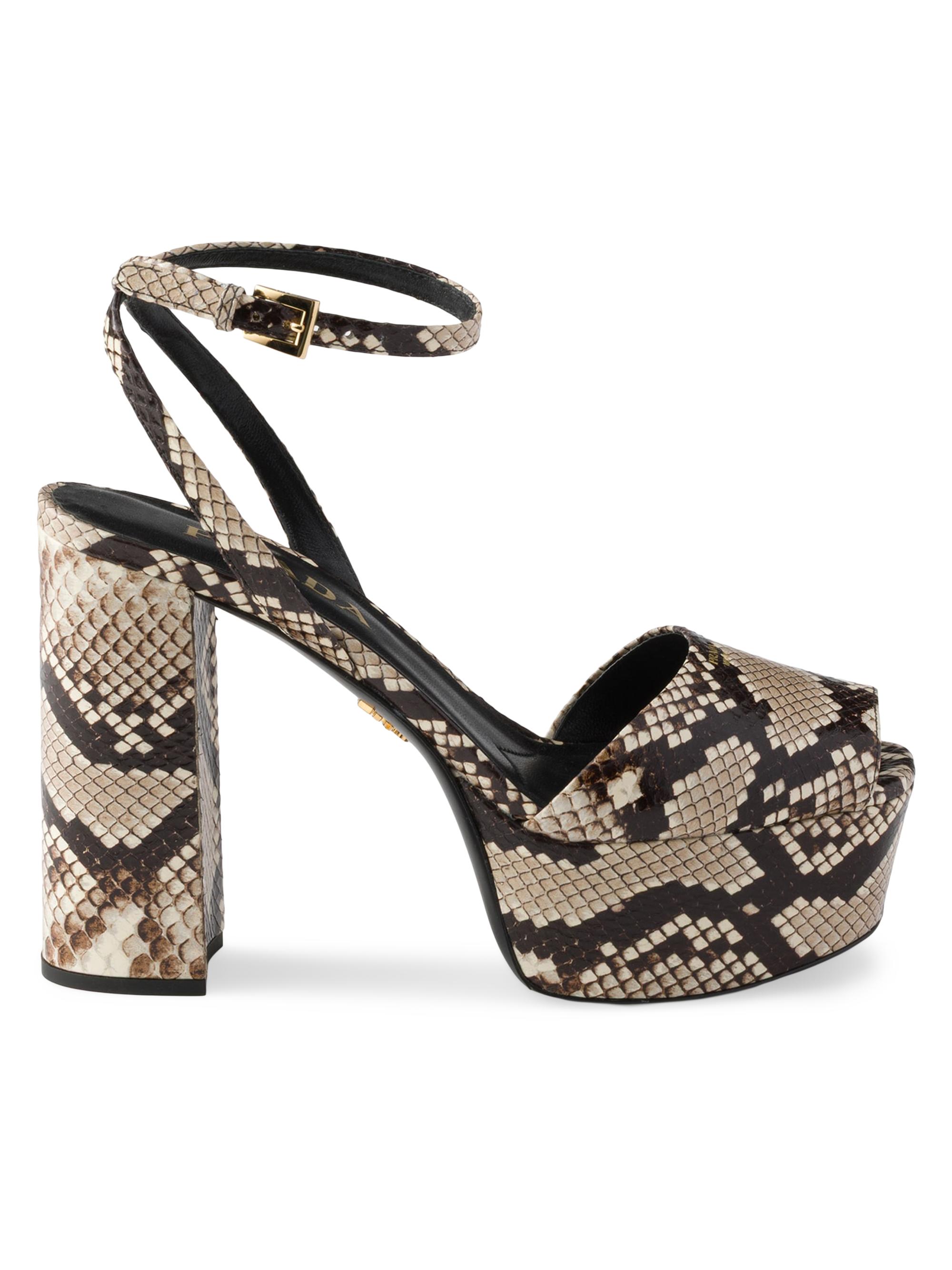 Prada Women's Python-Print Ayers Leather Platform Sandals - Beige Khaki