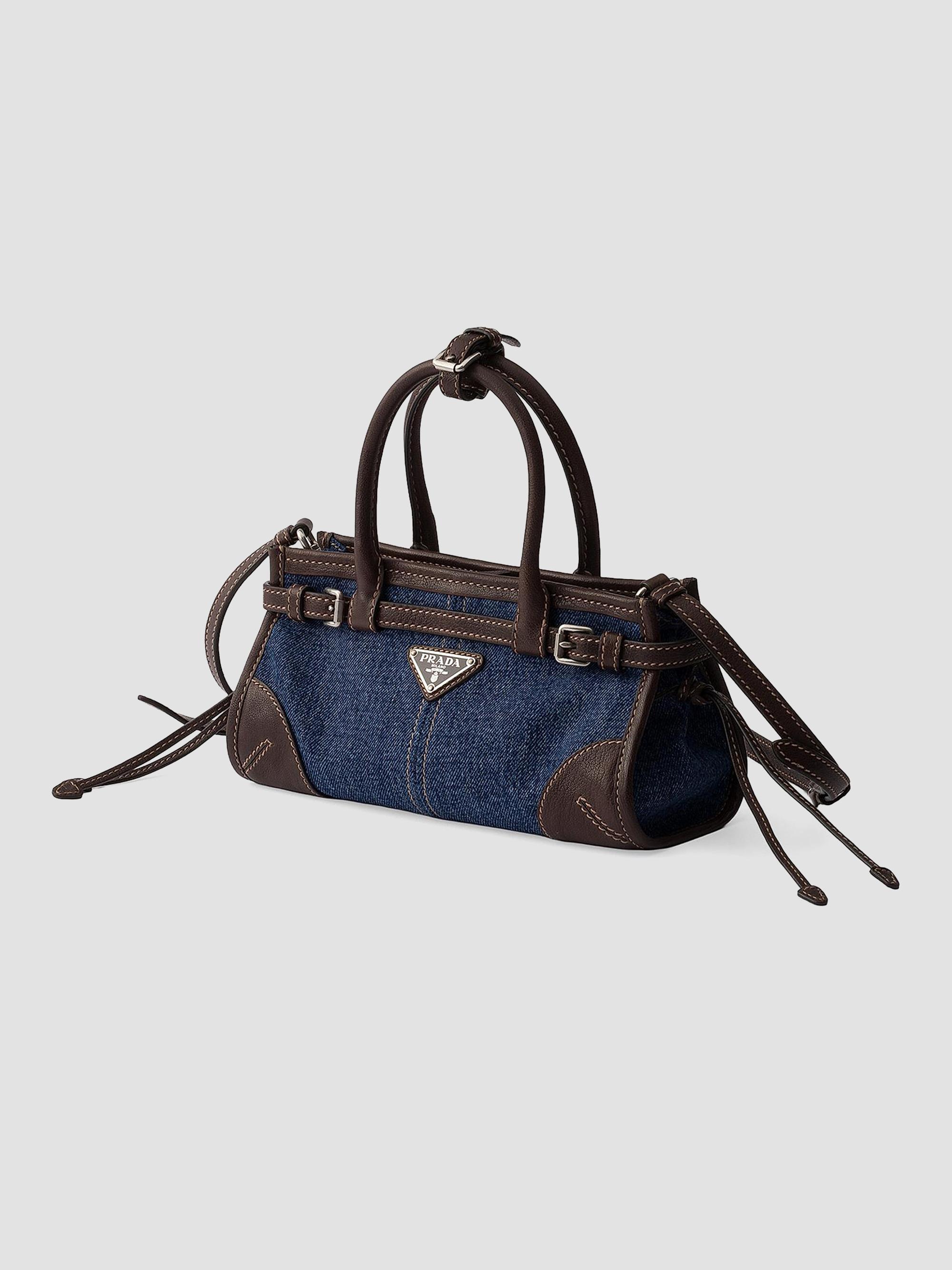Prada Bonnie Small Denim and Leather Top Handle Bag | Saks Fifth