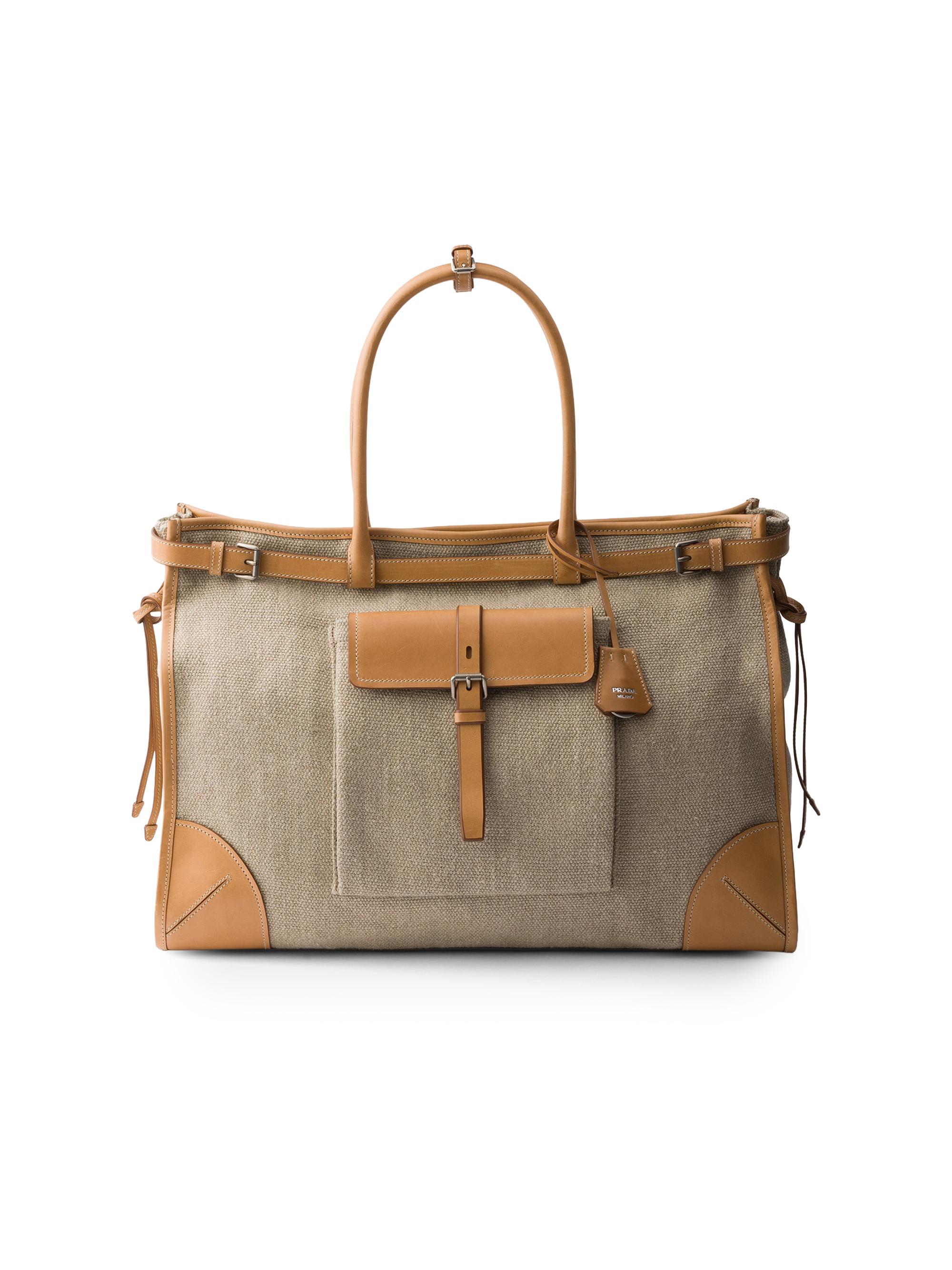 Prada Bonnie Linen and Leather Tote Bag | Saks Fifth Avenue