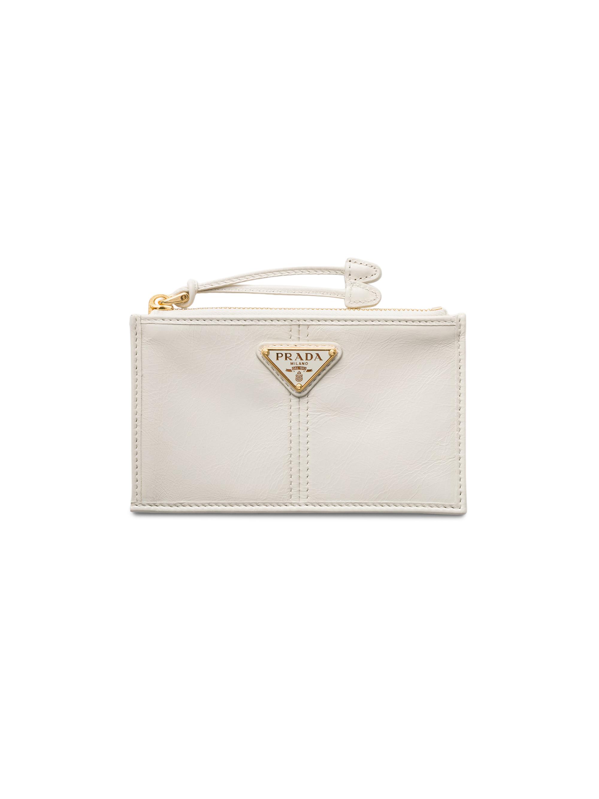 Prada Women's Leather Card Holder with Zipper - White