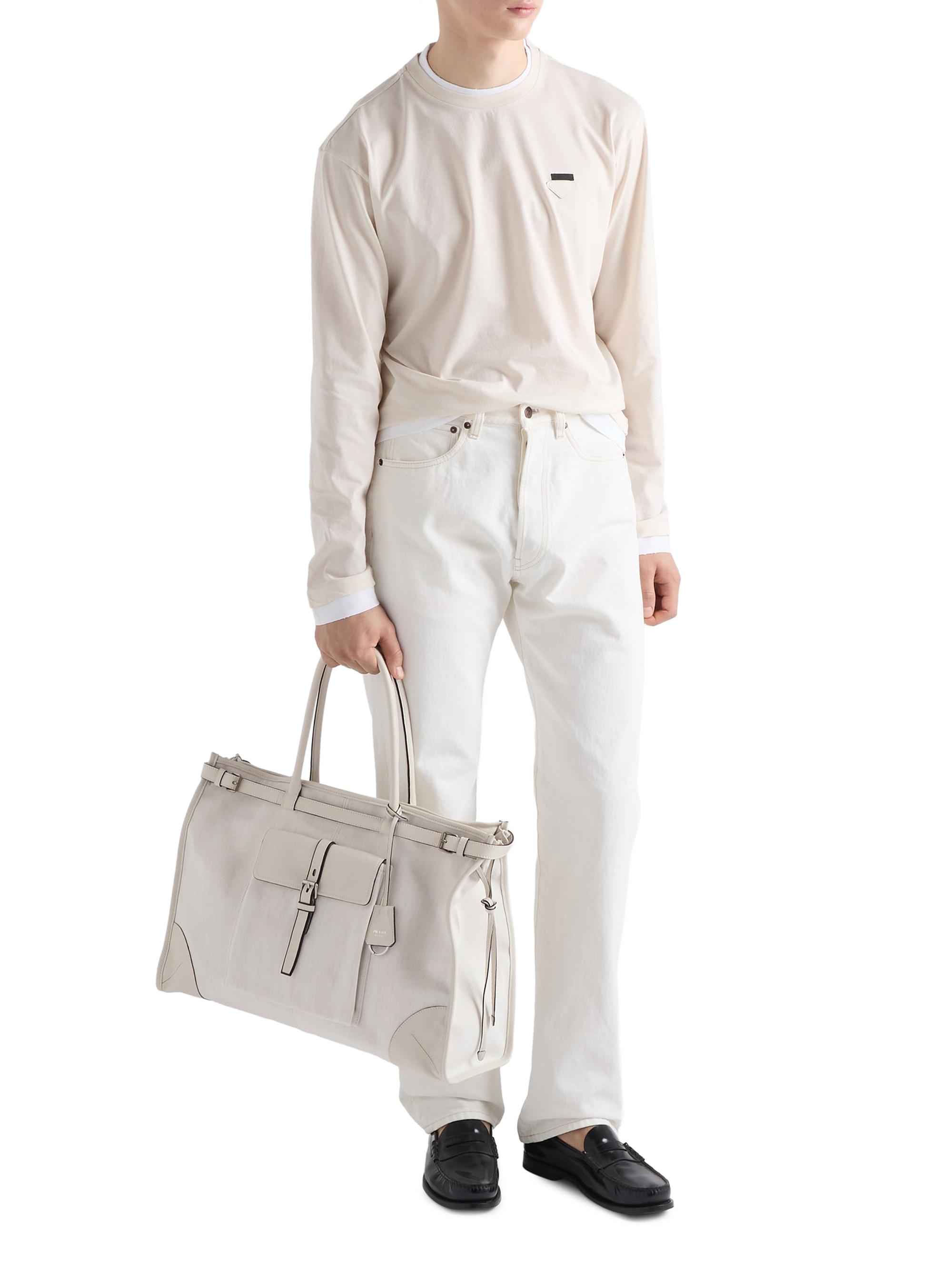 Prada Men's Bonnie Denim and Leather Tote Bag - White