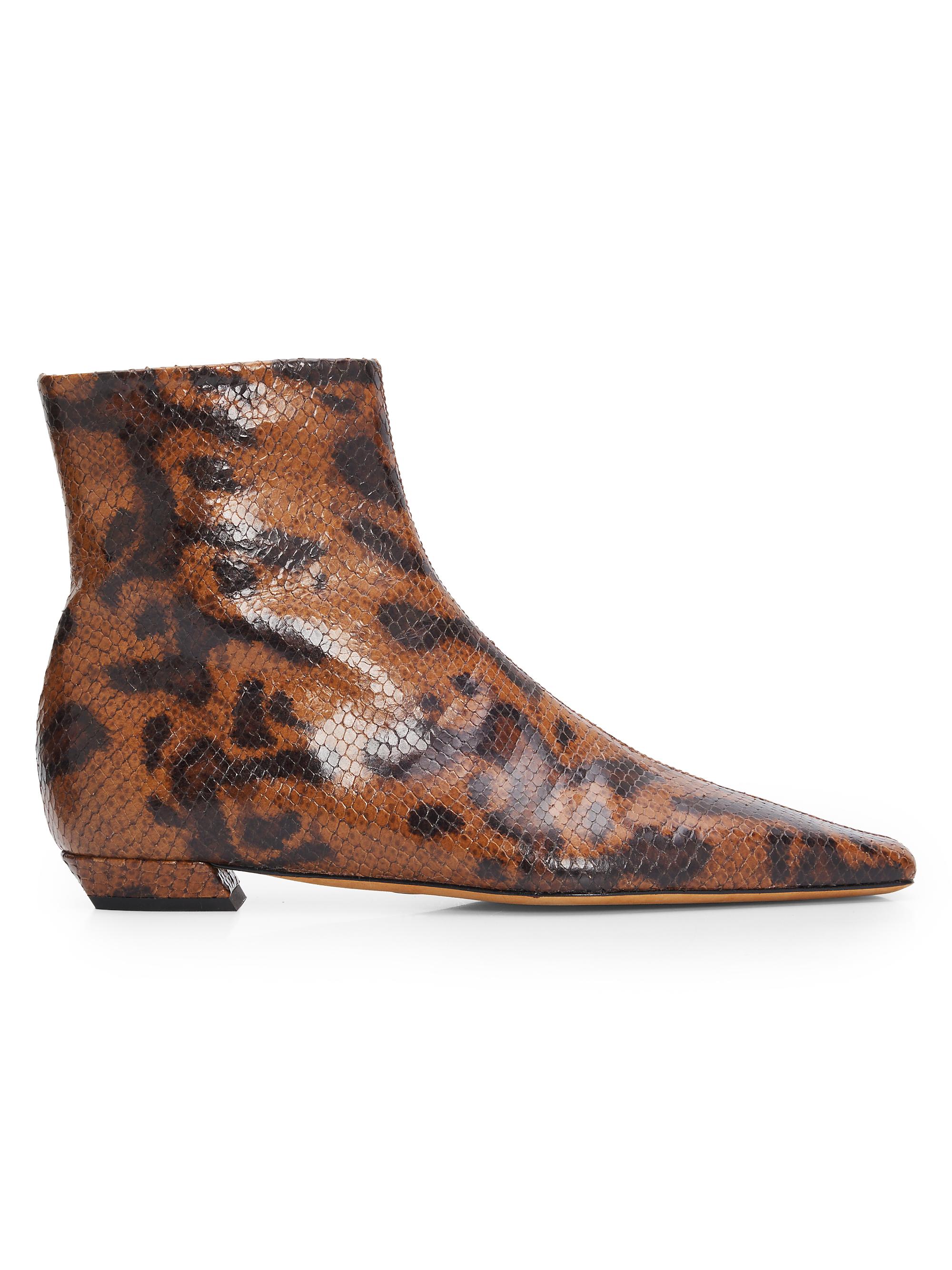 Proenza Schouler Women's Trap Flat Embossed-Leather Ankle Boots - Ochre Multi