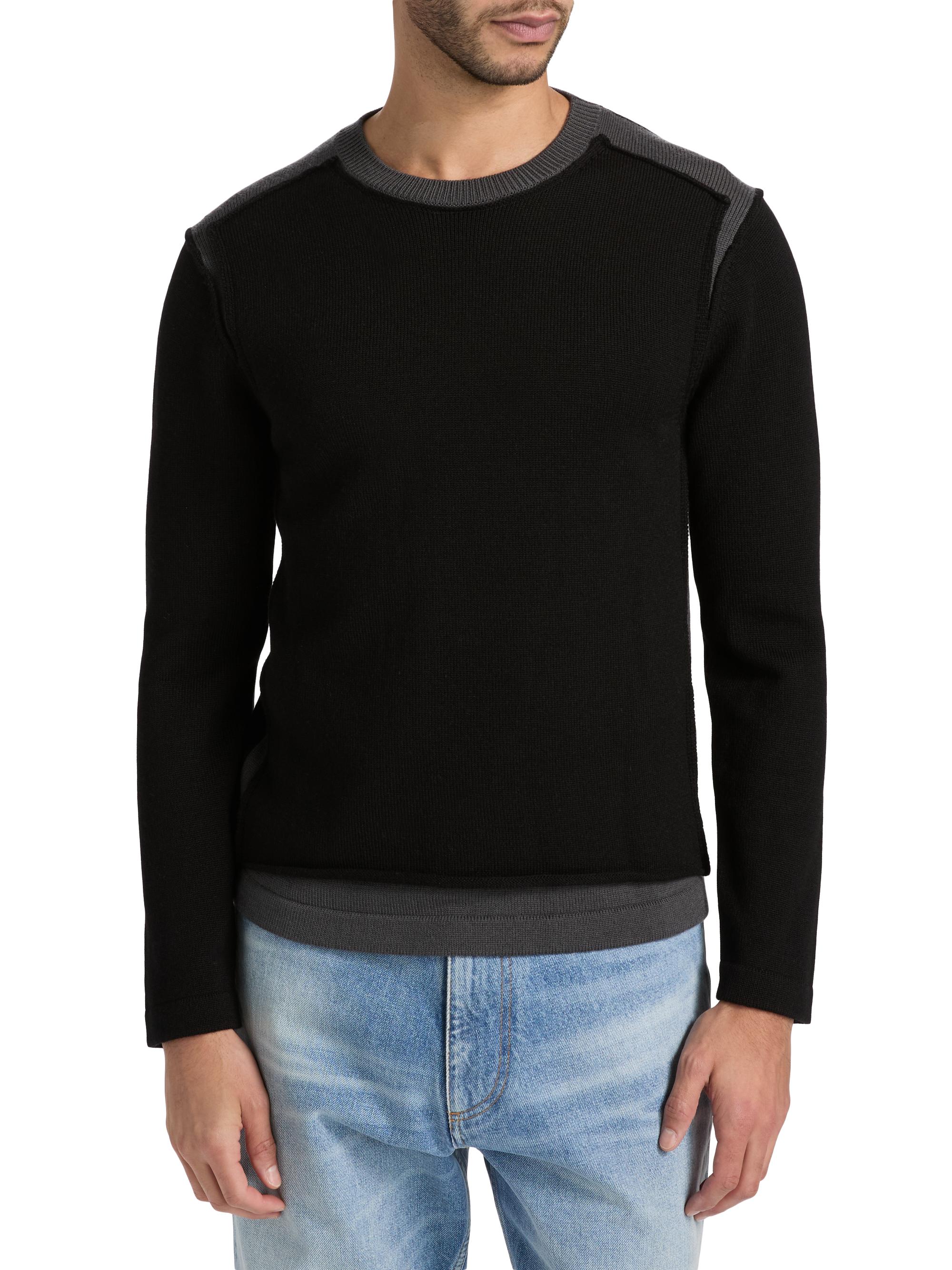 MM6 Maison Margiela Men's Wool Crewneck Sweater - Black Dark Grey | Thumbnail 3