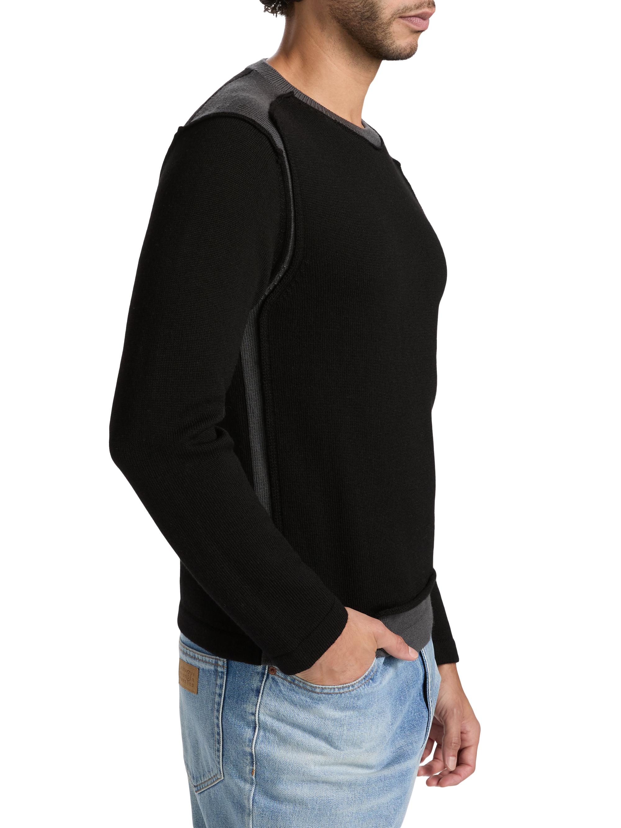 MM6 Maison Margiela Men's Wool Crewneck Sweater - Black Dark Grey | Thumbnail 4