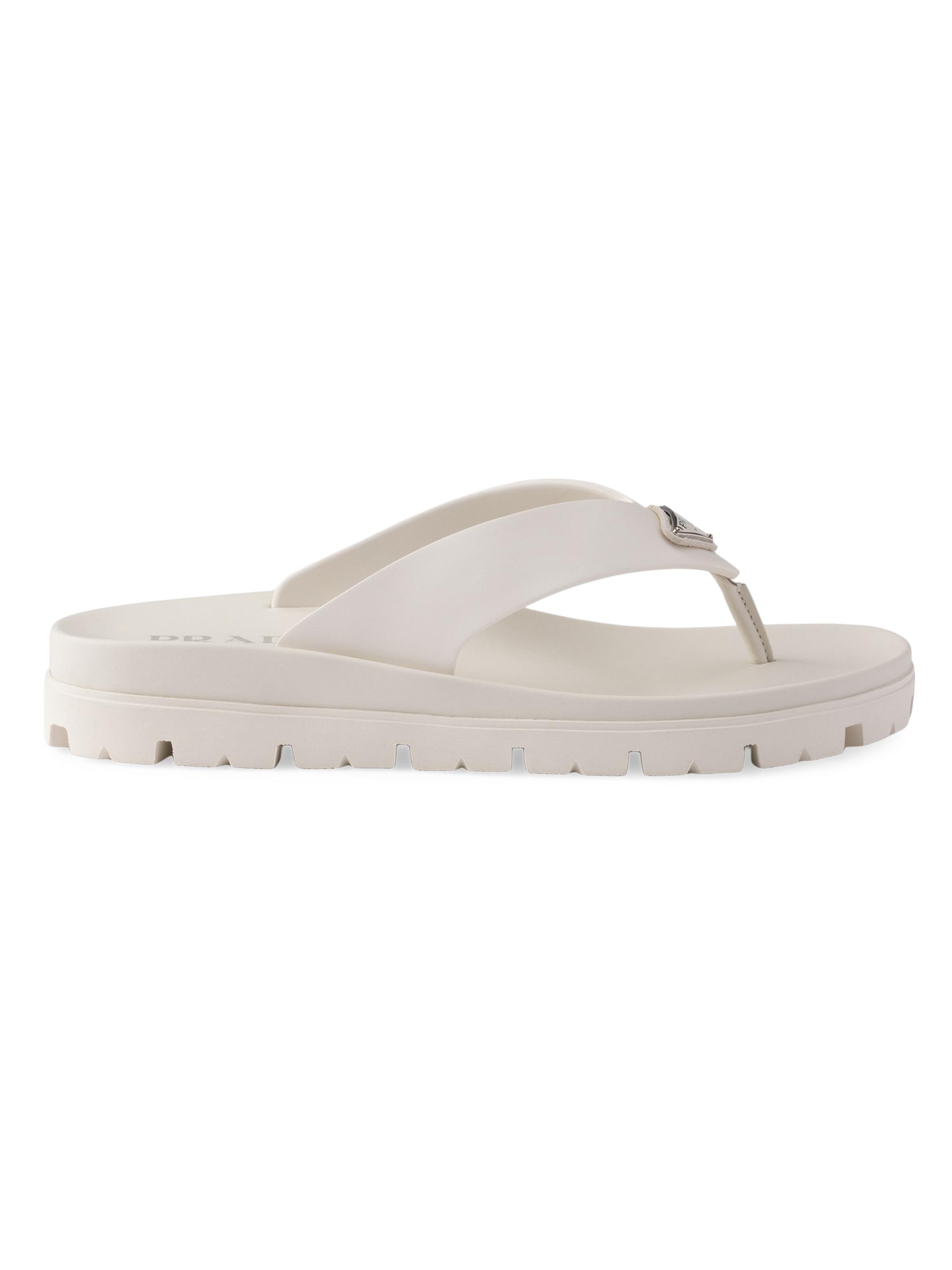 Prada Men's Rubber Thong Sandals - Beige Khaki