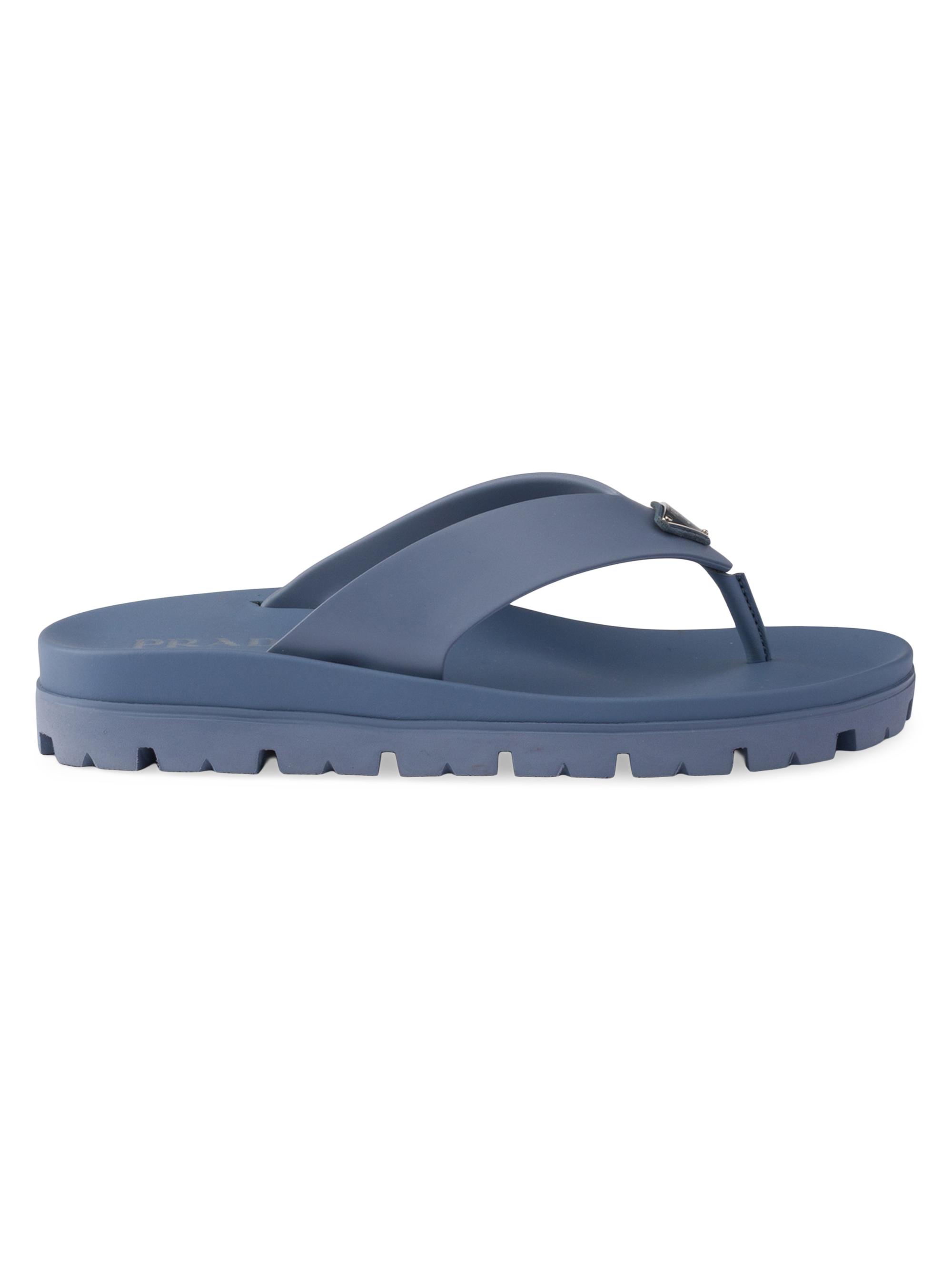 Prada Men's Rubber Thong Sandals - Blue
