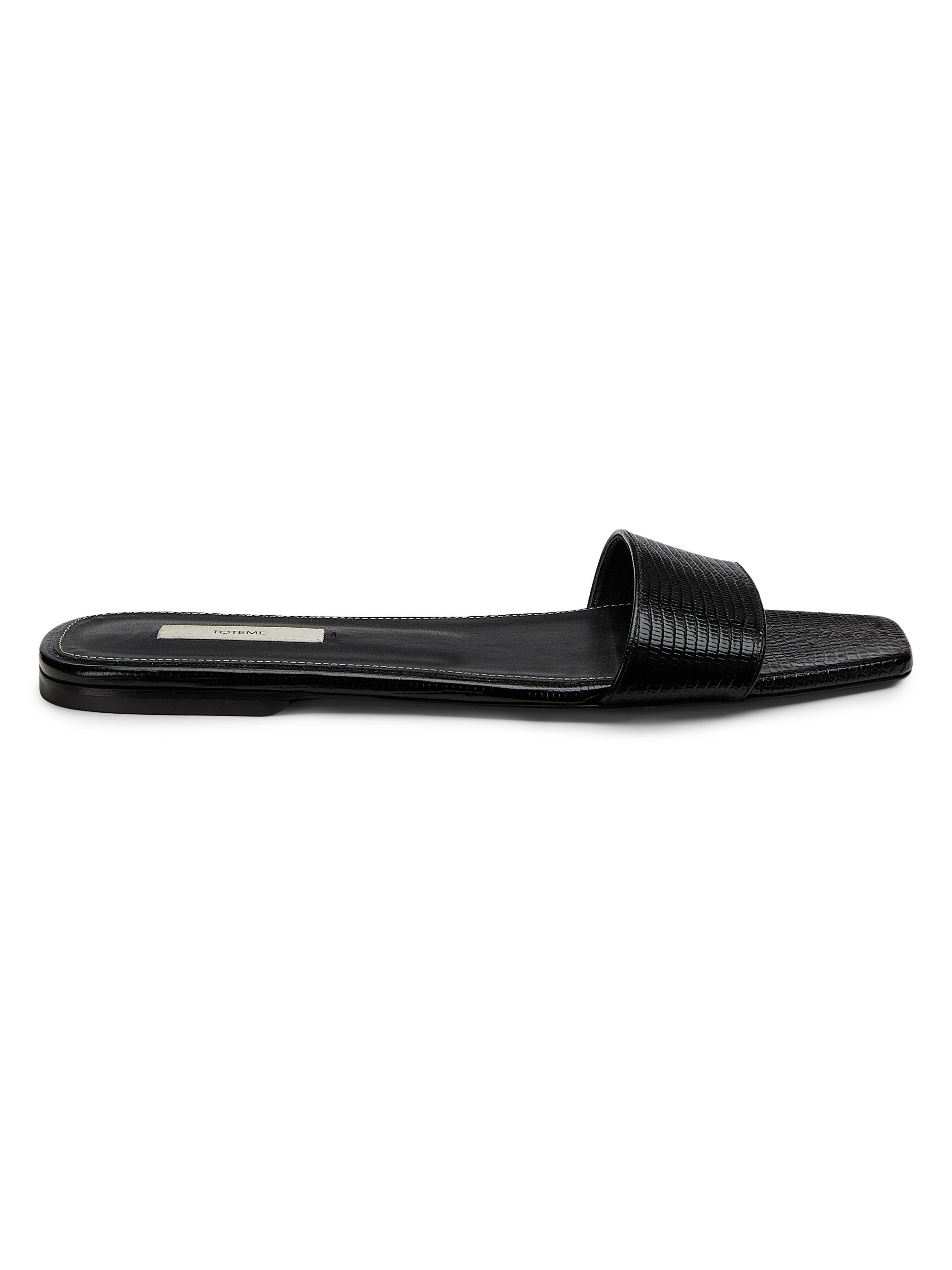 Toteme Women's Slim Lizard-Embossed Leather Flat Sandals - Black