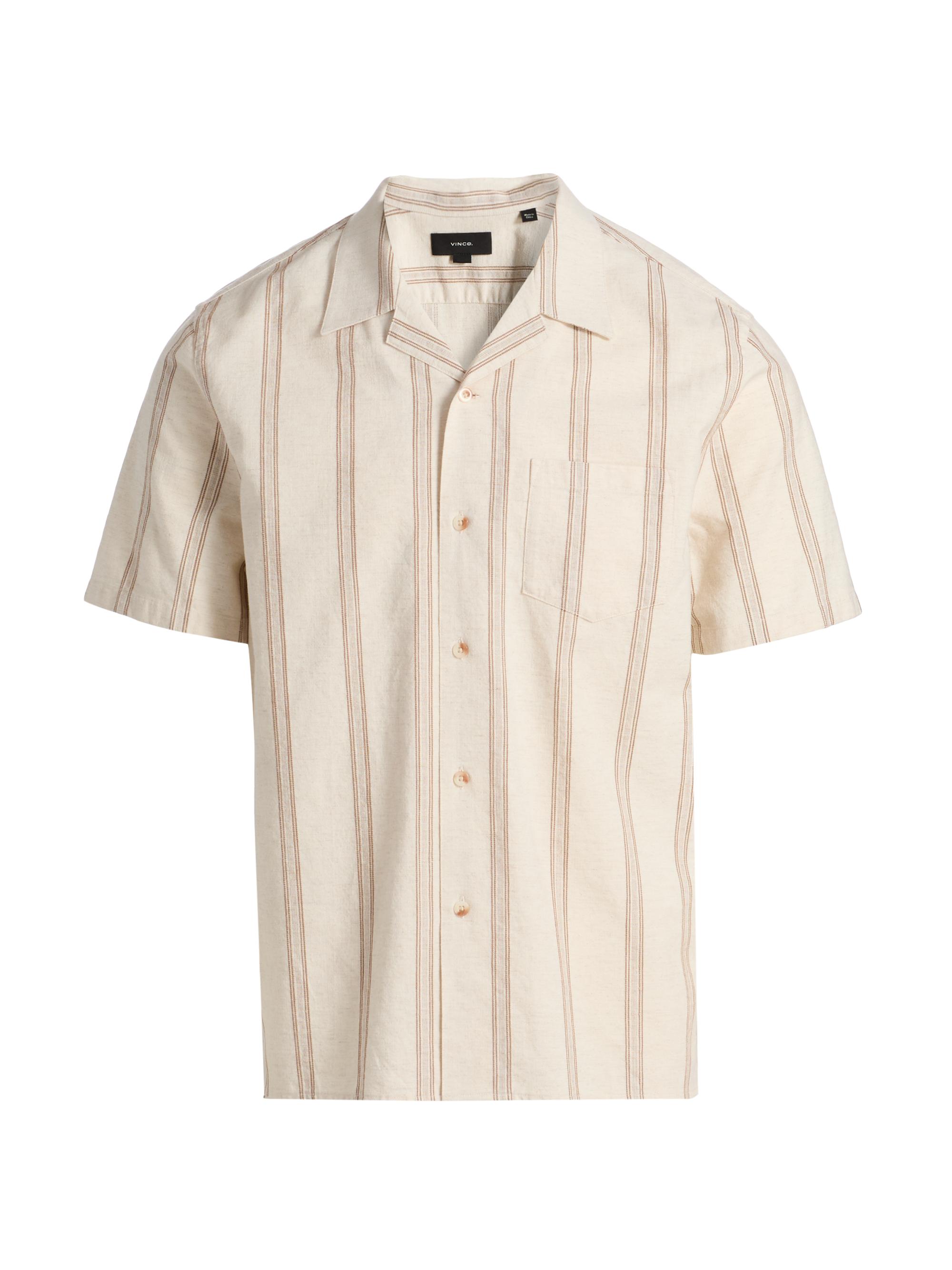 Vince Men's Cove Striped Cotton-Hemp Camp Shirt - Midland Smock White
