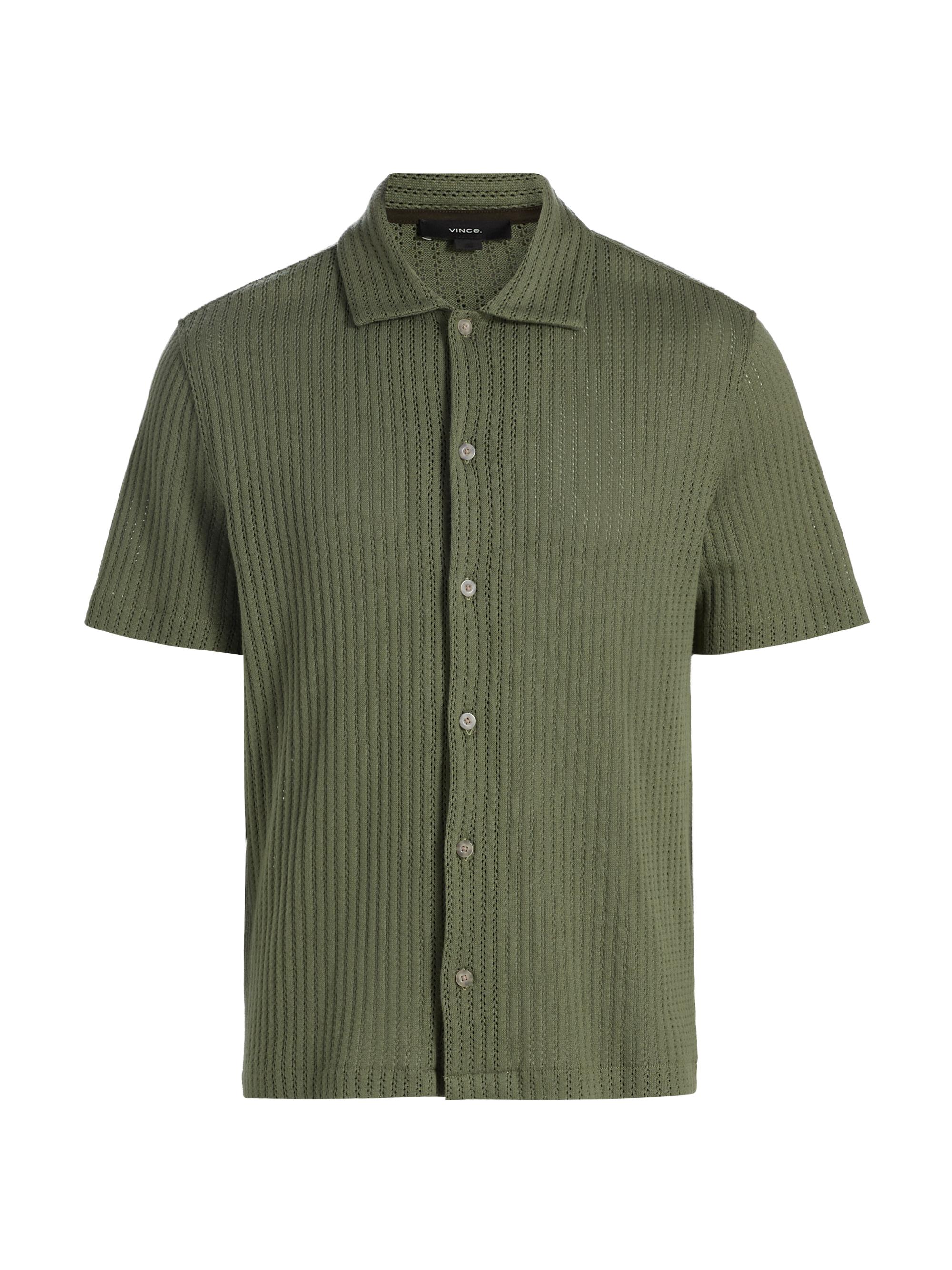 Vince Men's Pointelle Cotton-Blend Short-Sleeve Shirt - Coulter Green