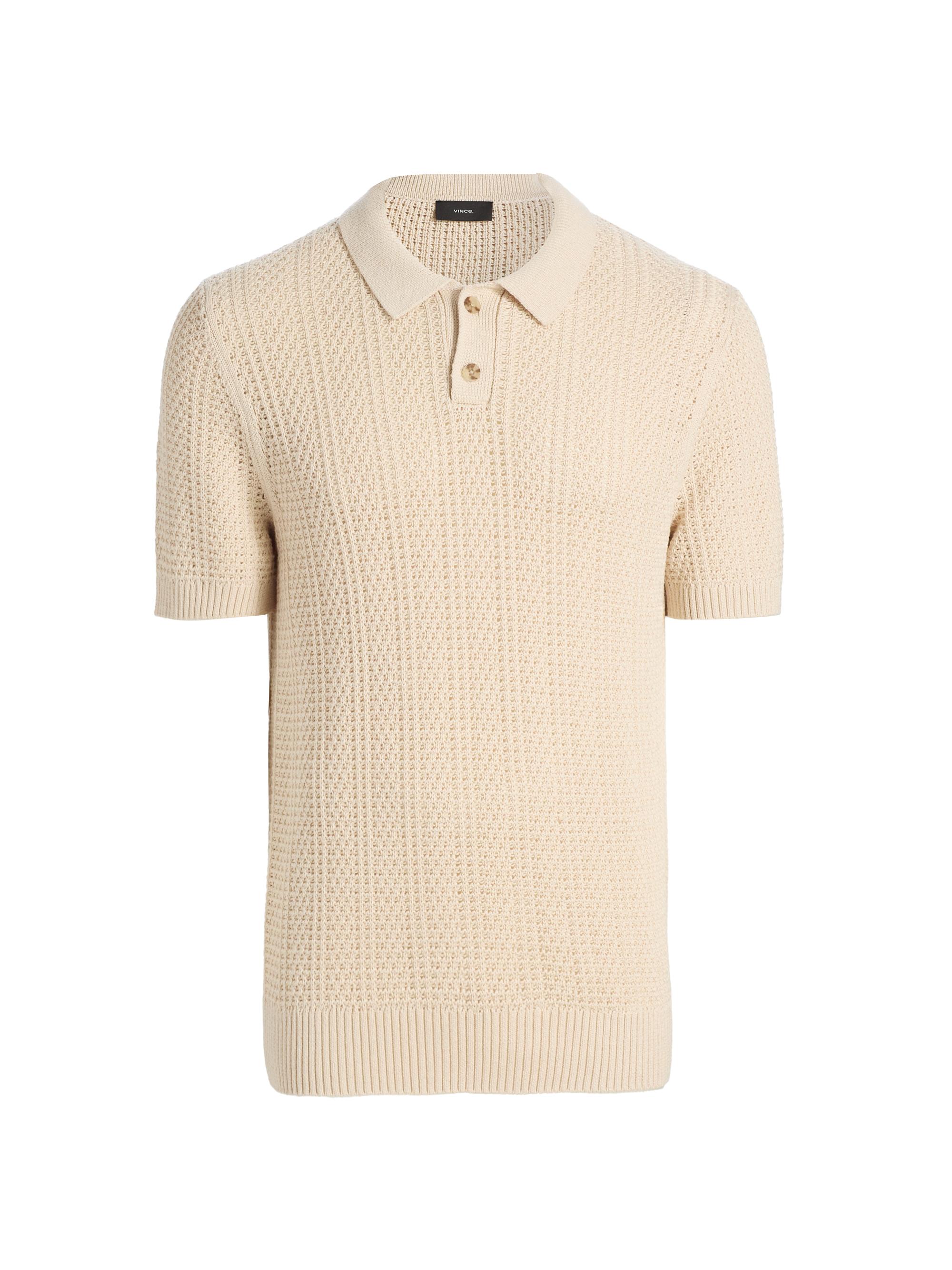 Vince Men's Seed-Stitch Ribbed Cotton Polo Shirt - Dark Blanco