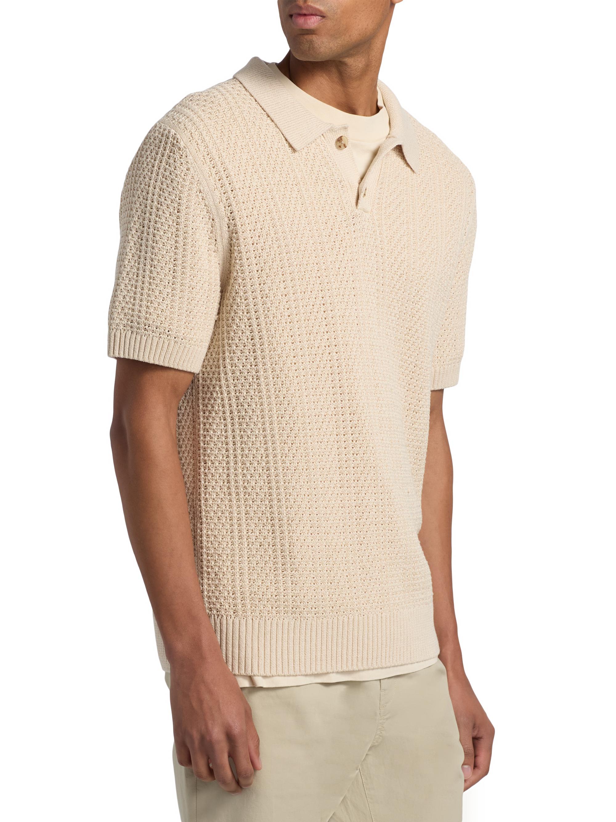 Vince Men's Seed-Stitch Ribbed Cotton Polo Shirt - Dark Blanco | Thumbnail 4