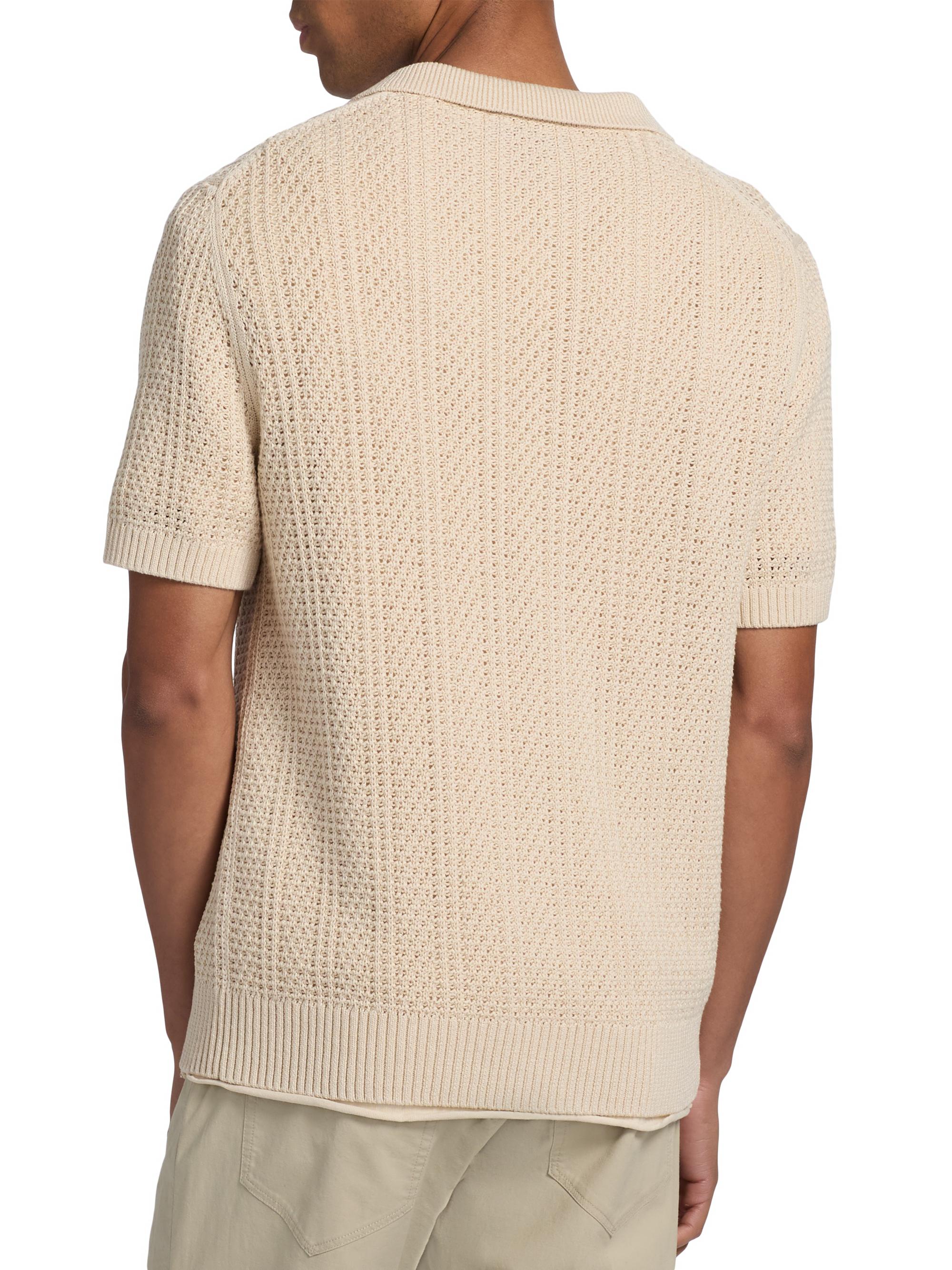 Vince Men's Seed-Stitch Ribbed Cotton Polo Shirt - Dark Blanco | Thumbnail 5