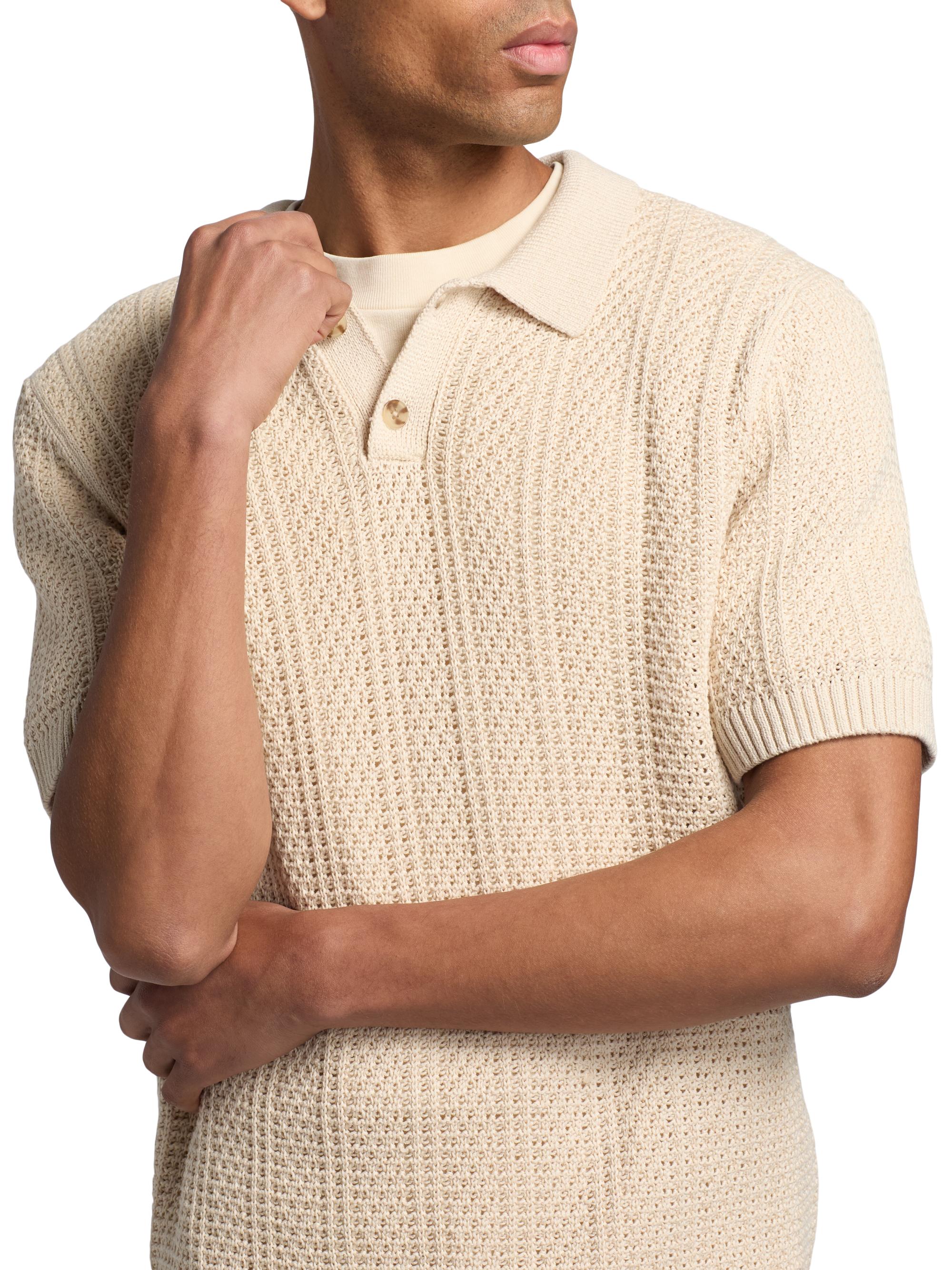 Vince Men's Seed-Stitch Ribbed Cotton Polo Shirt - Dark Blanco | Thumbnail 6