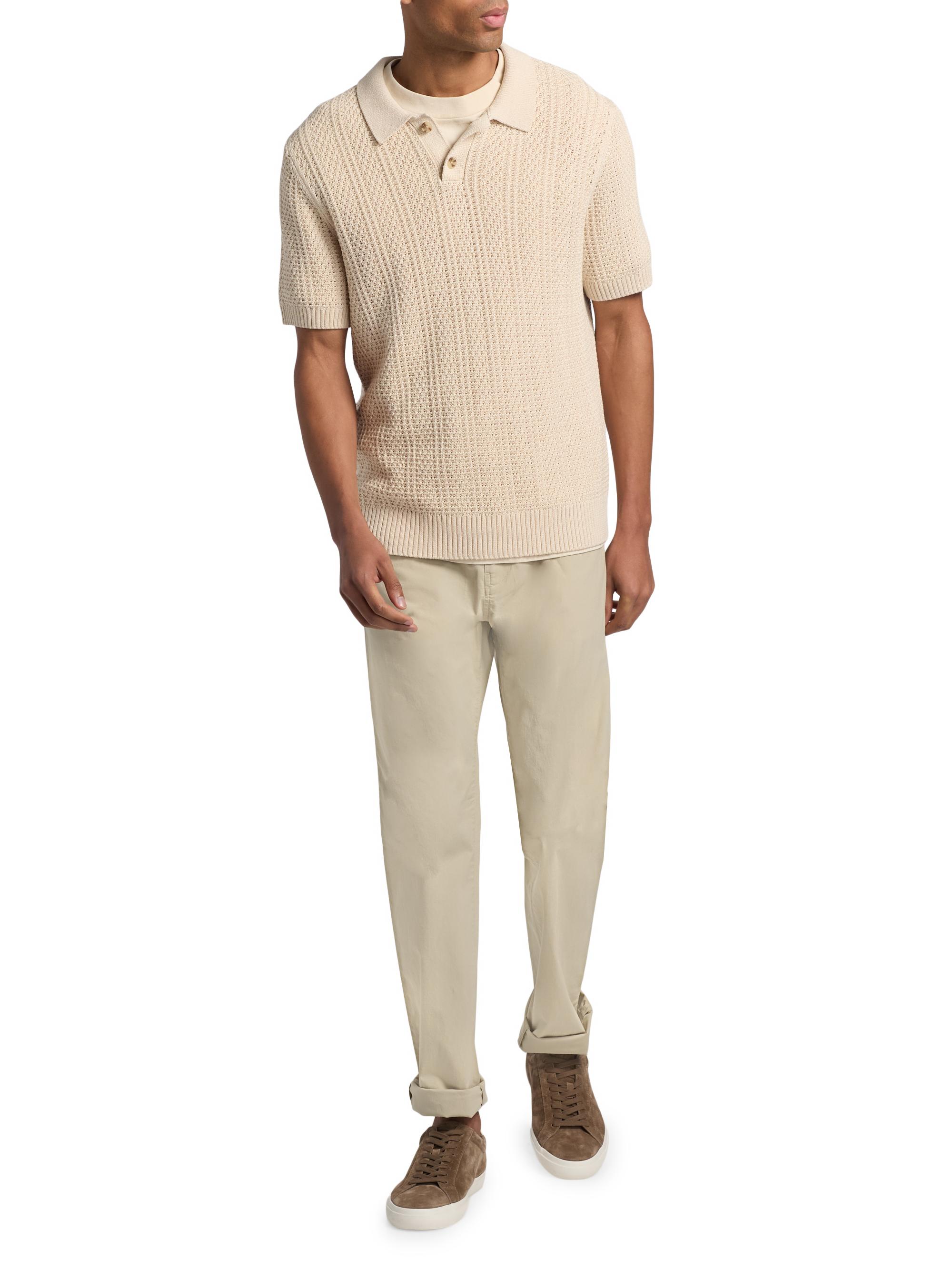 Vince Men's Seed-Stitch Ribbed Cotton Polo Shirt - Dark Blanco | Thumbnail 2