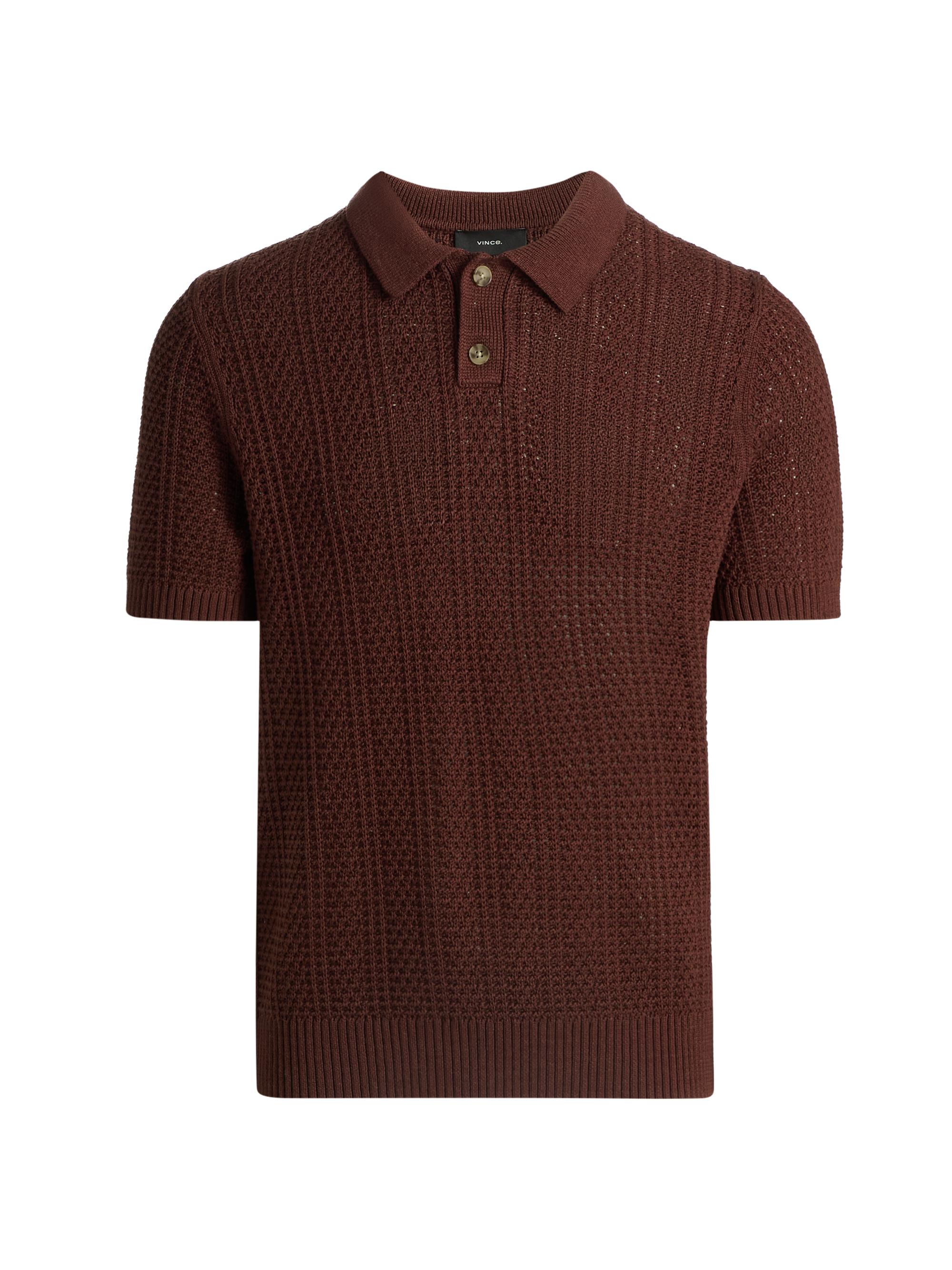Vince Men's Seed-Stitch Ribbed Cotton Polo Shirt - Deep Satin
