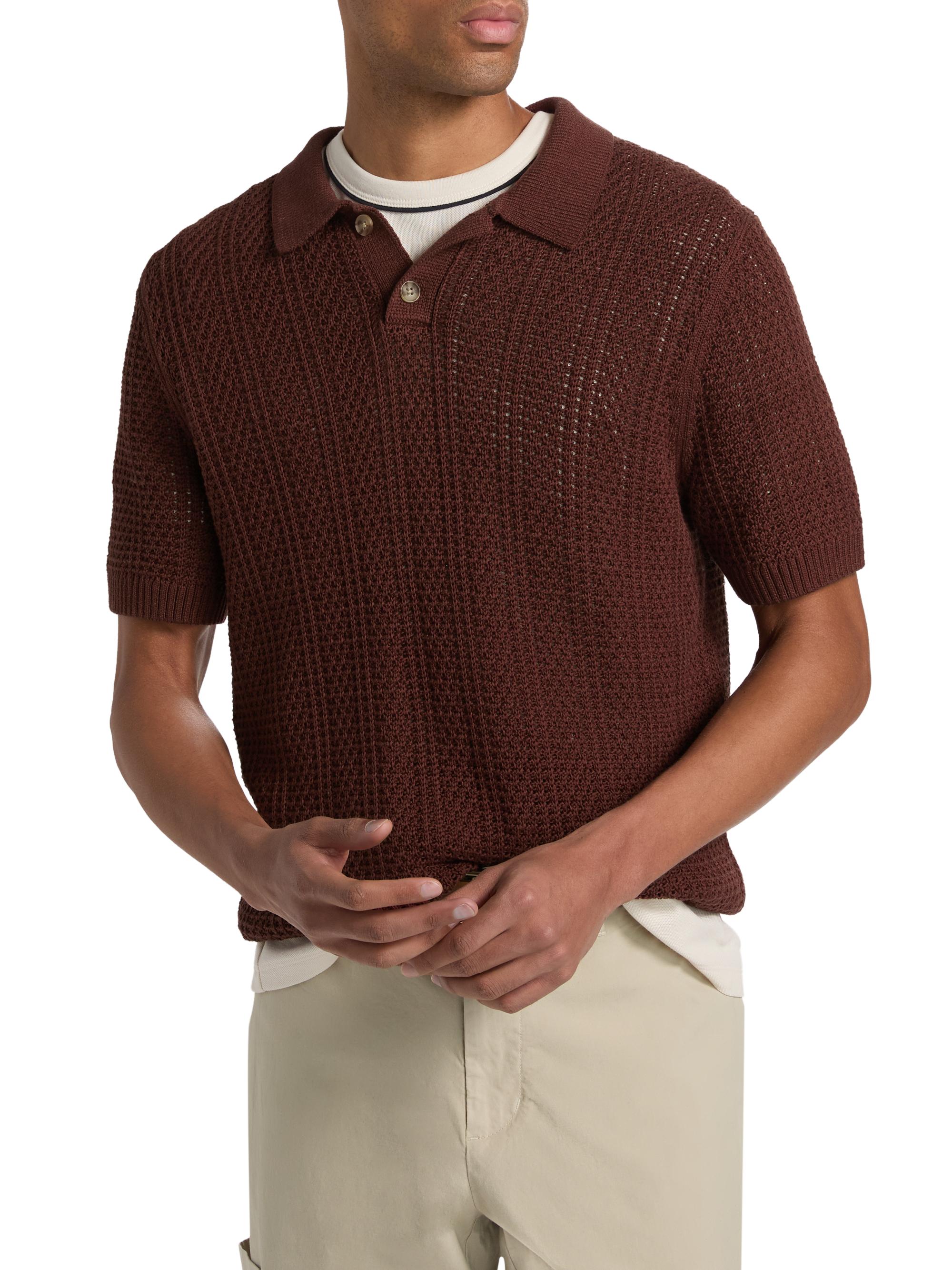 Vince Men's Seed-Stitch Ribbed Cotton Polo Shirt - Deep Satin | Thumbnail 3
