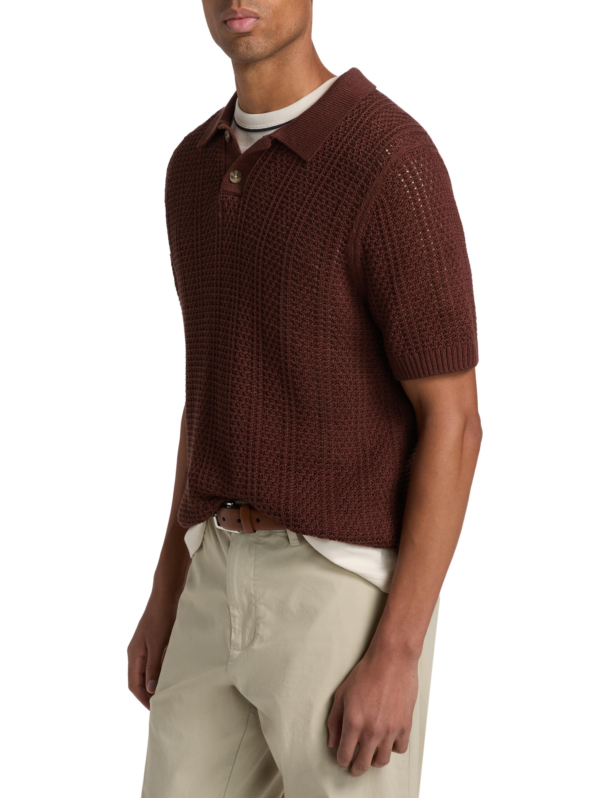 Vince Men's Seed-Stitch Ribbed Cotton Polo Shirt - Deep Satin | Thumbnail 4