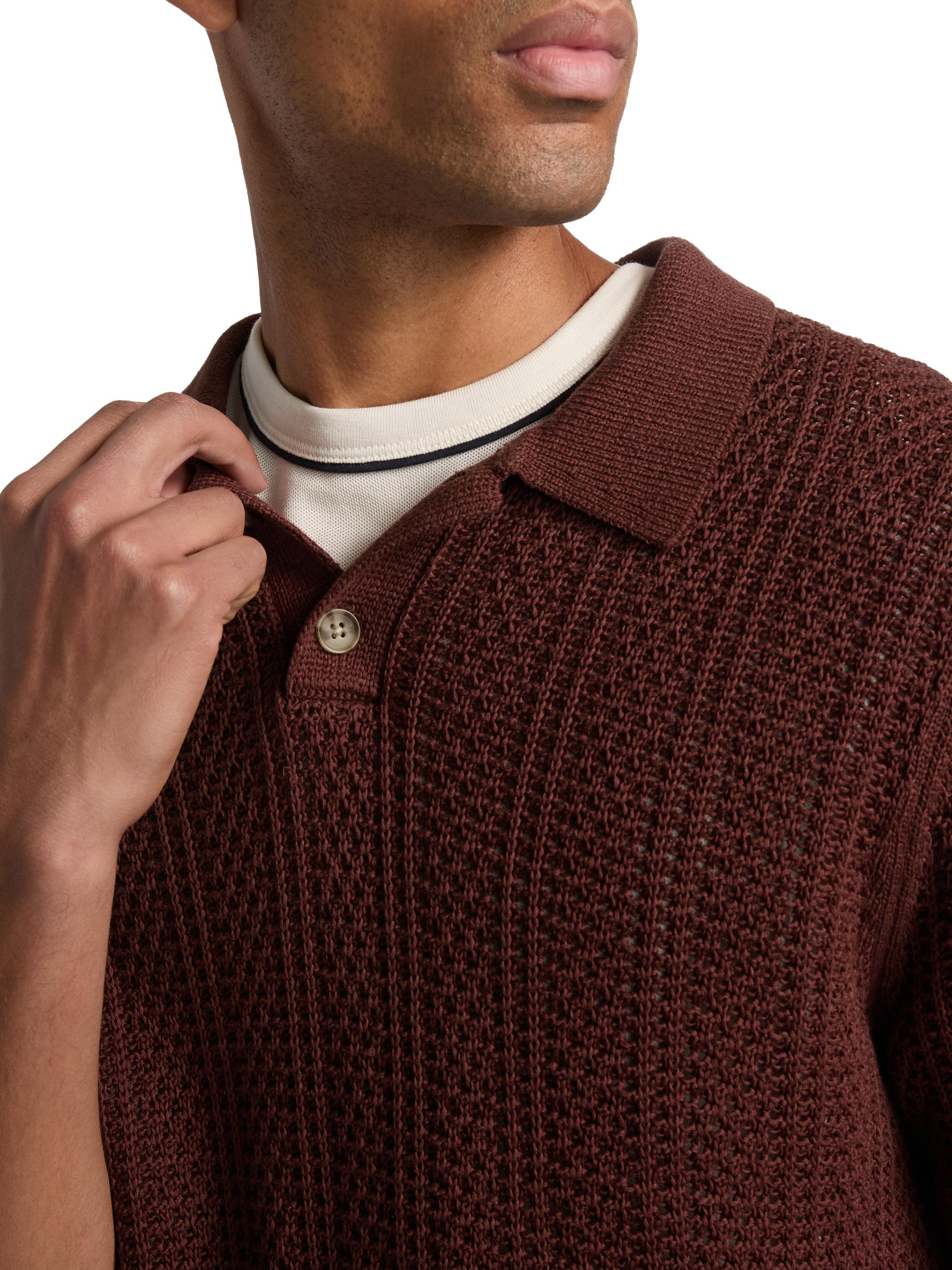 Vince Men's Seed-Stitch Ribbed Cotton Polo Shirt - Deep Satin | Thumbnail 6