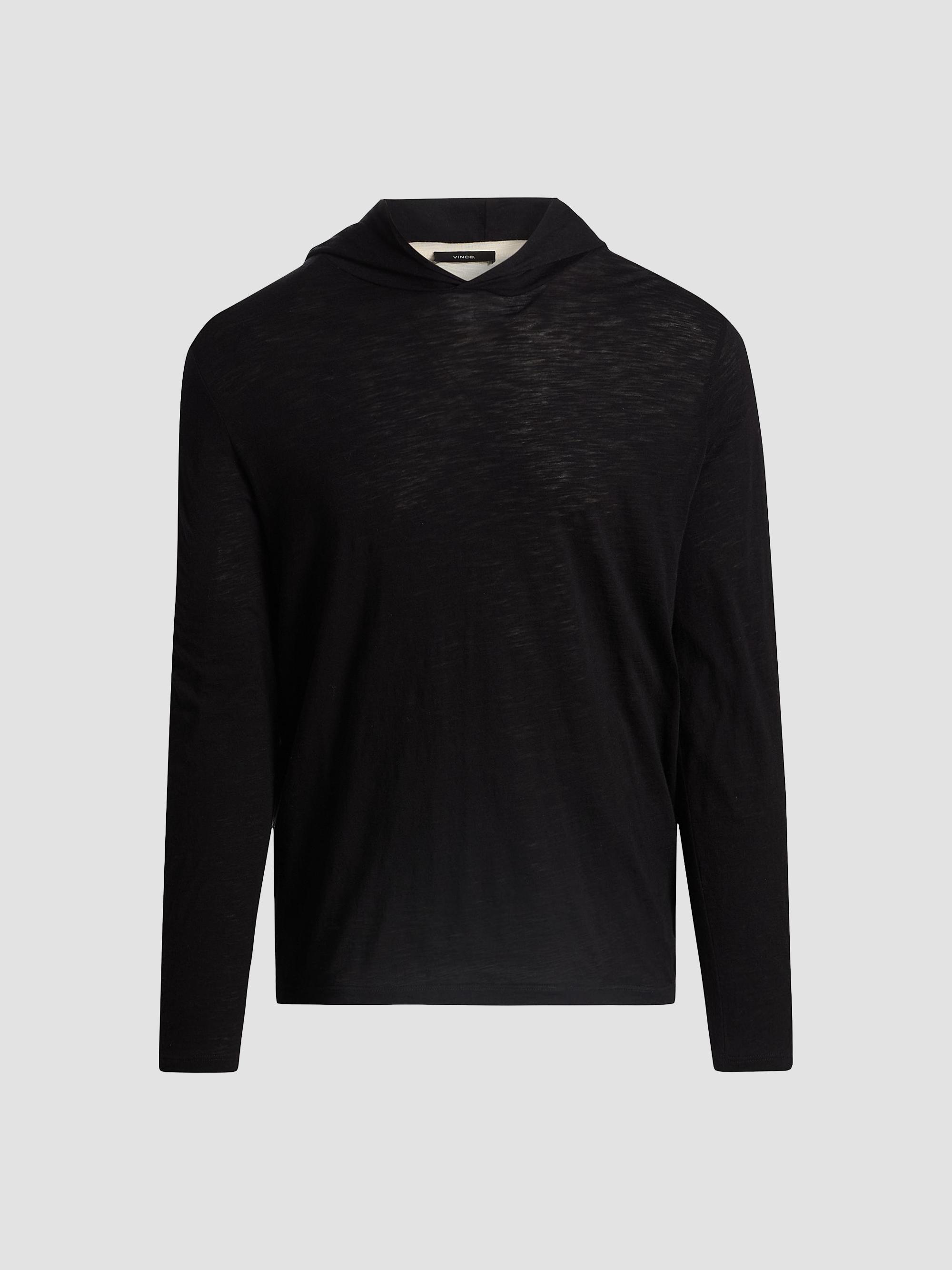 Vince Men's Fine Slub Double-Layer Cotton Hoodie - Black Smock White