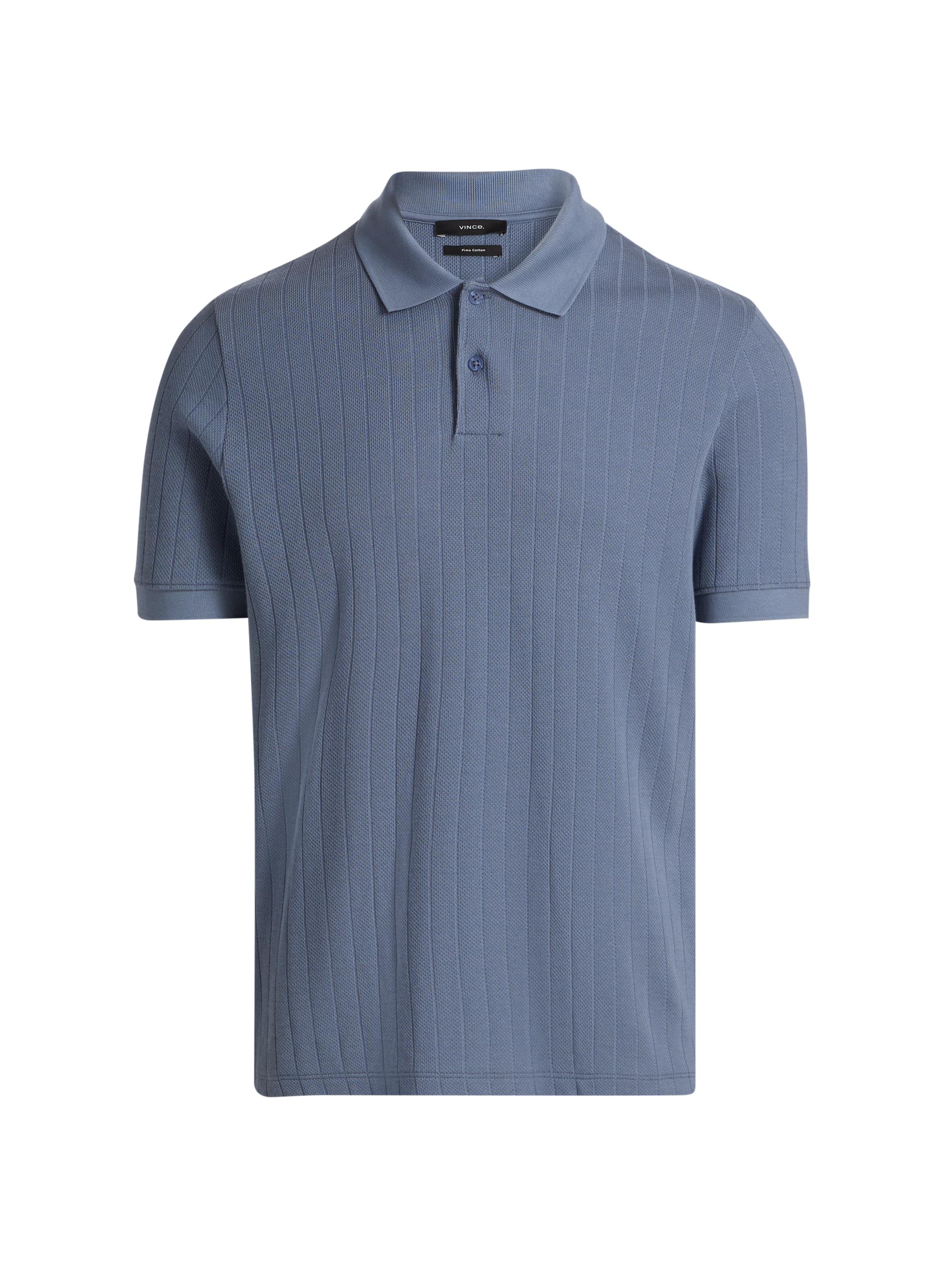 Vince Men's Drop-Needle Striped Pima Cotton Polo Shirt - Hawk Blue