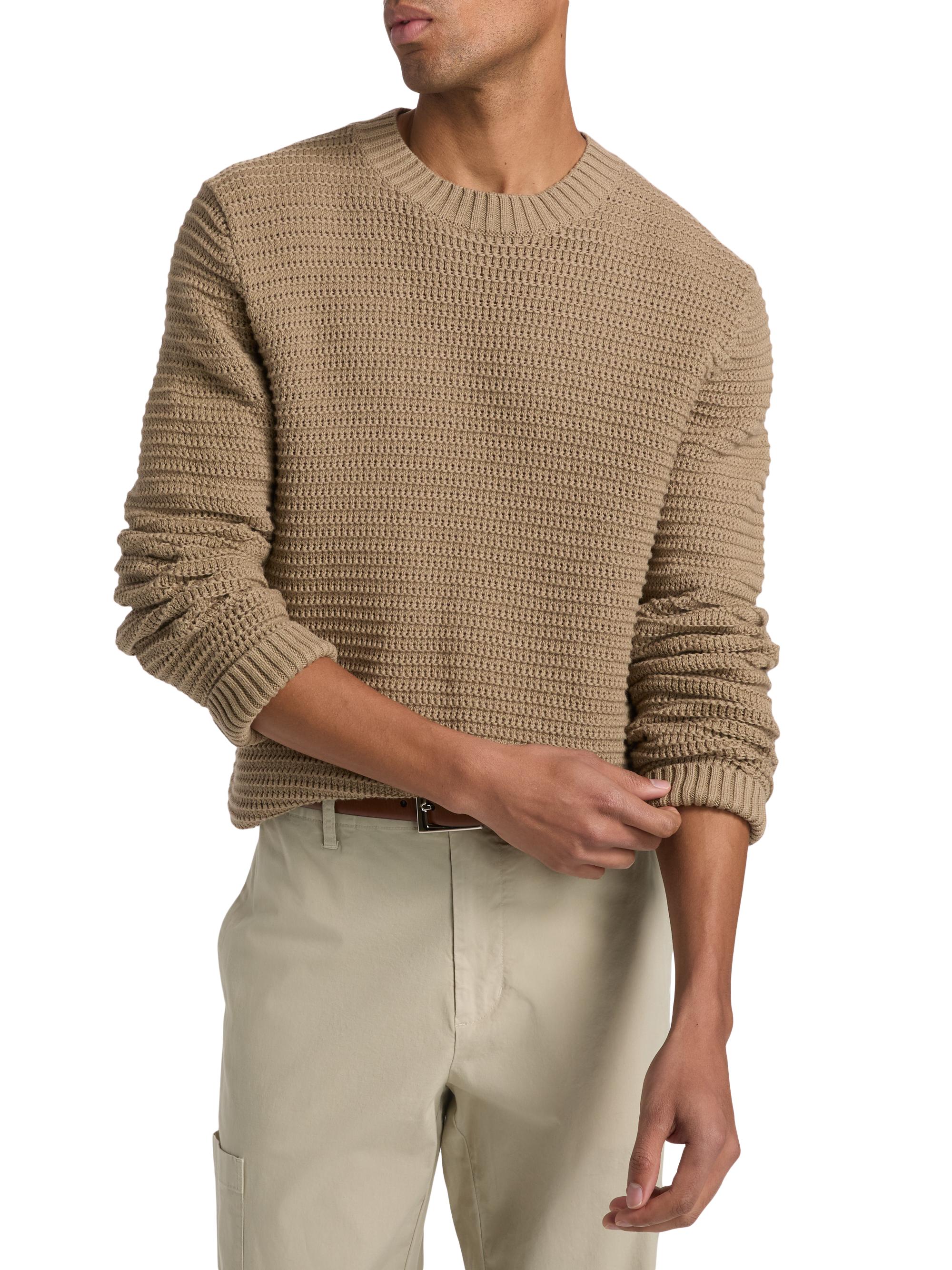 Vince Men's Knitted Cotton-Cashmere Crewneck Sweater - Dark Pecan | Thumbnail 3