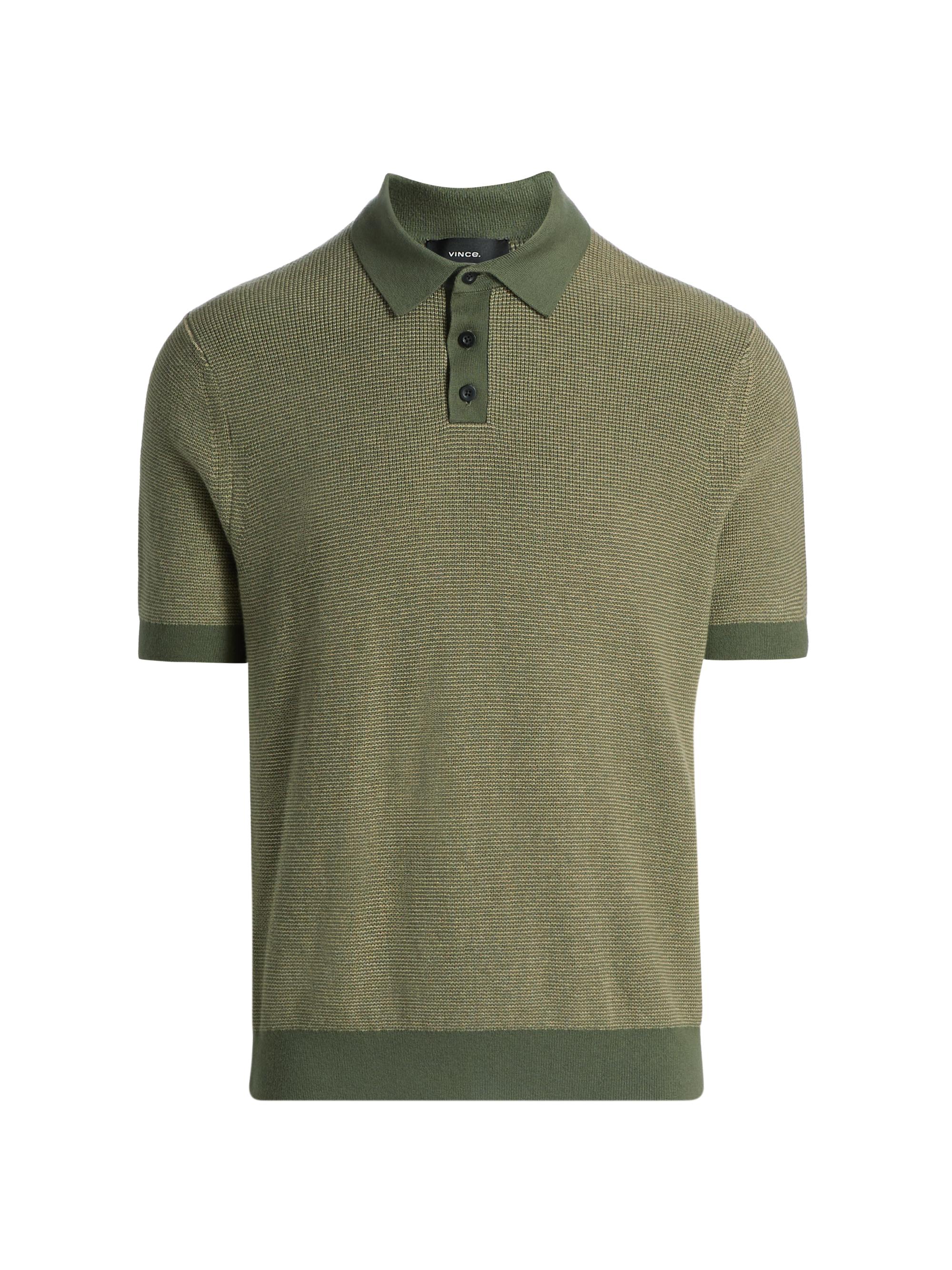 Vince Men's Colorblocked Feed-Stripe Cotton-Cashmere Polo Shirt - Pecan