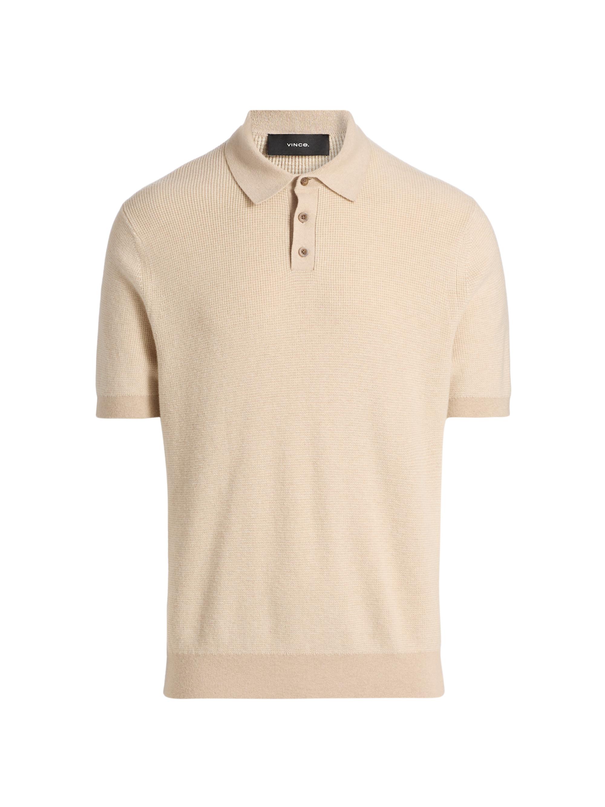 Vince Men's Colorblocked Feed-Stripe Cotton-Cashmere Polo Shirt - Pecan