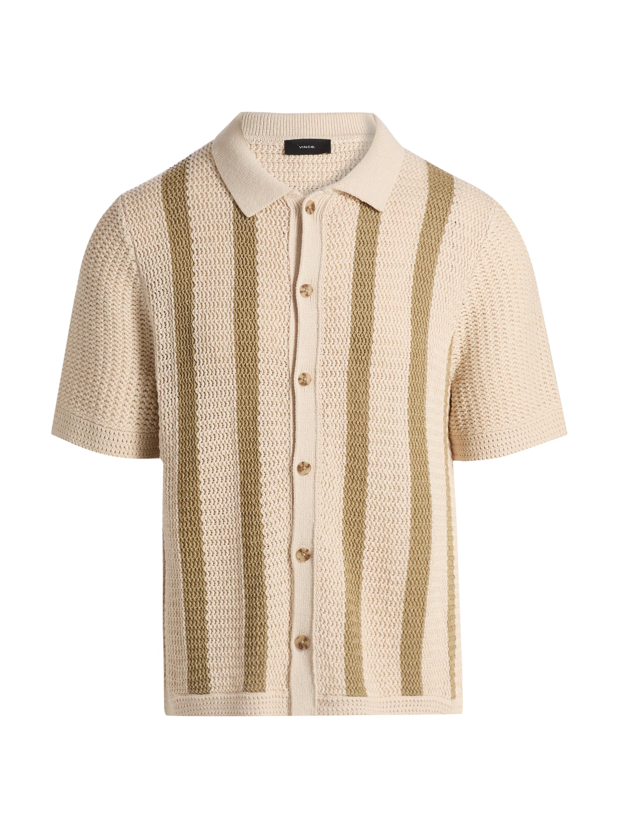 Vince Men's Crochet Striped Cotton Shirt - Dark Blanco Dark Desert Brush