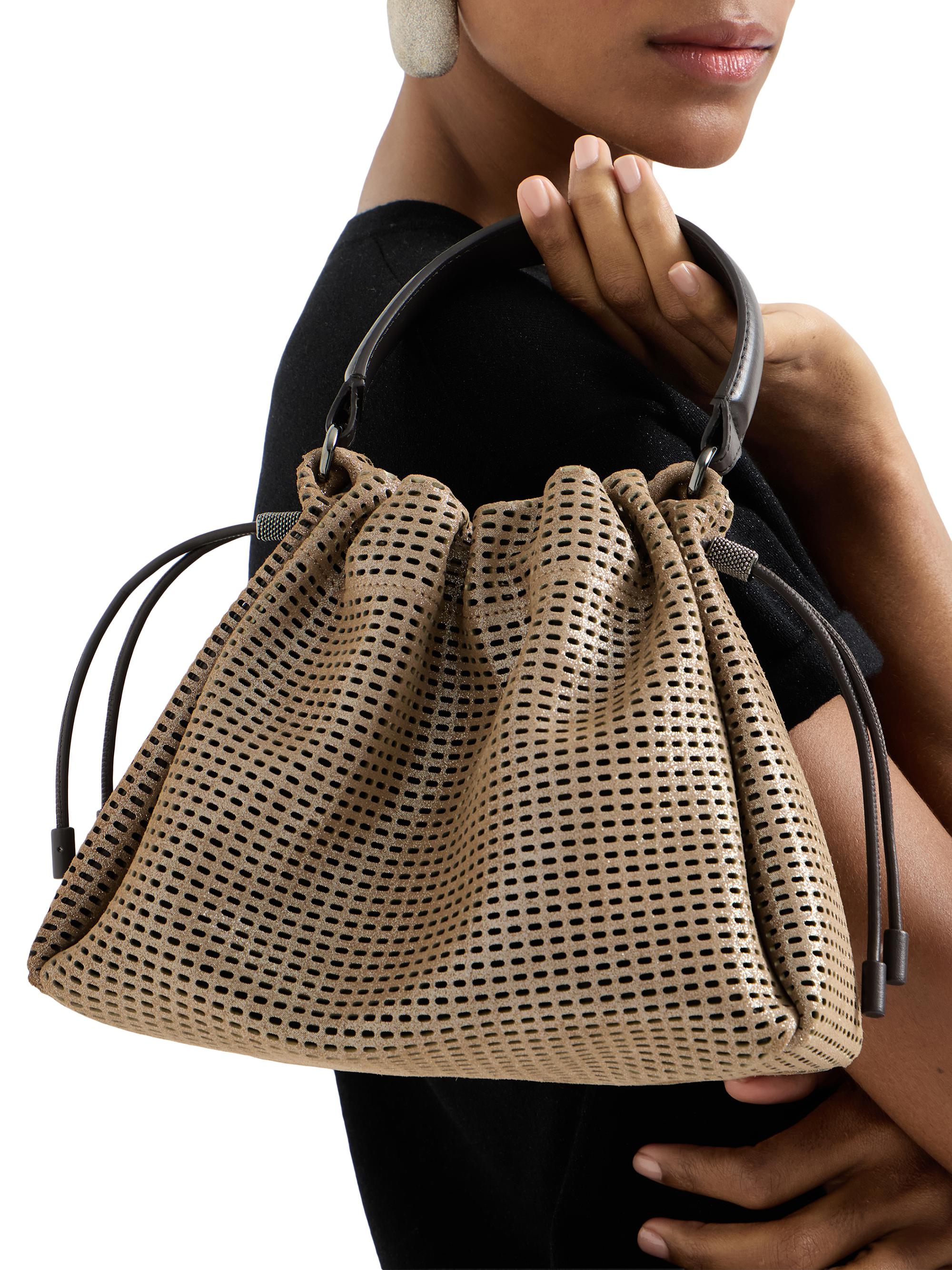 Brunello Cucinelli Mellow Small Bucket Bag in Sparkling Leather