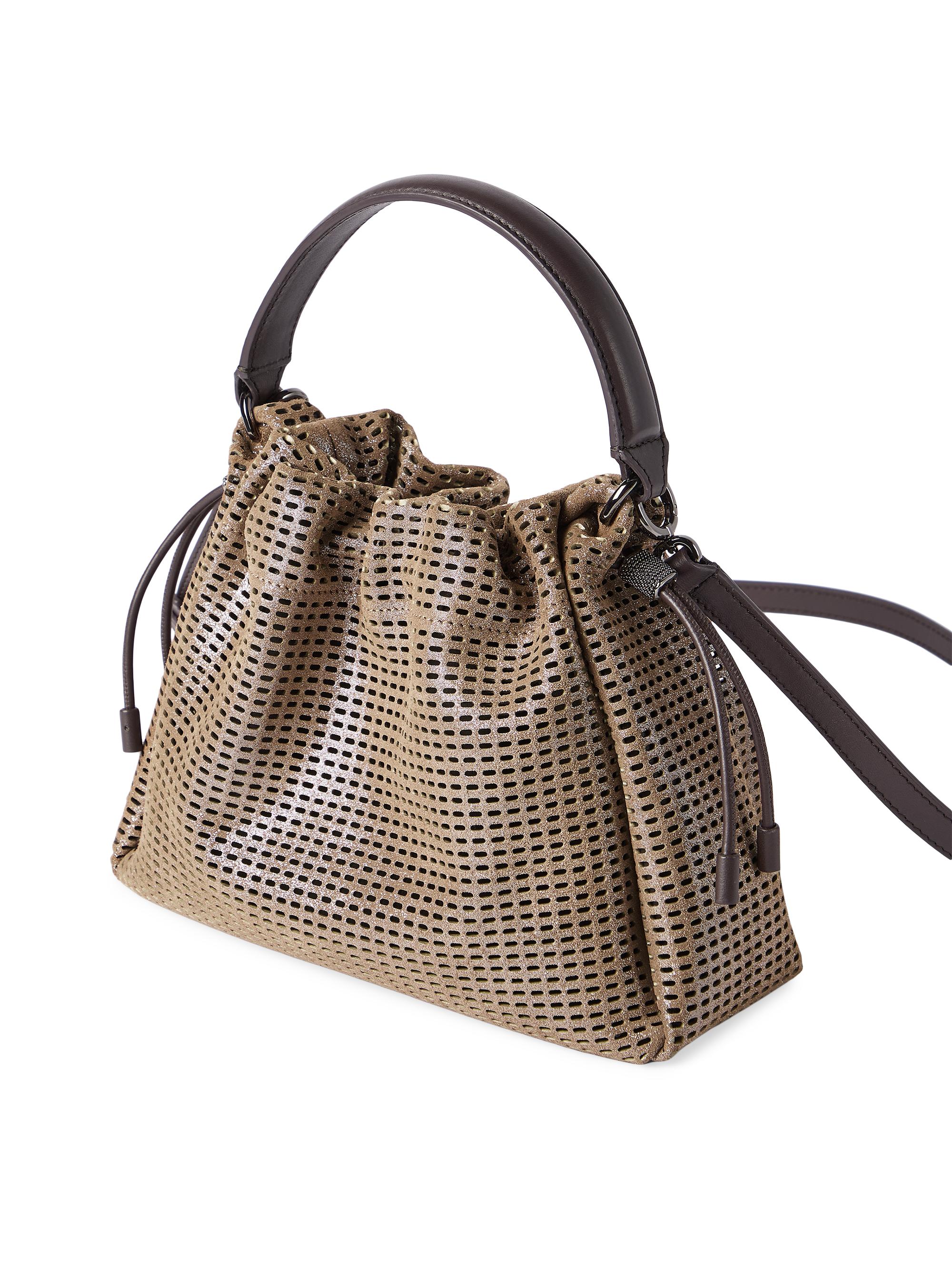 Brunello Cucinelli Mellow Small Bucket Bag in Sparkling Leather