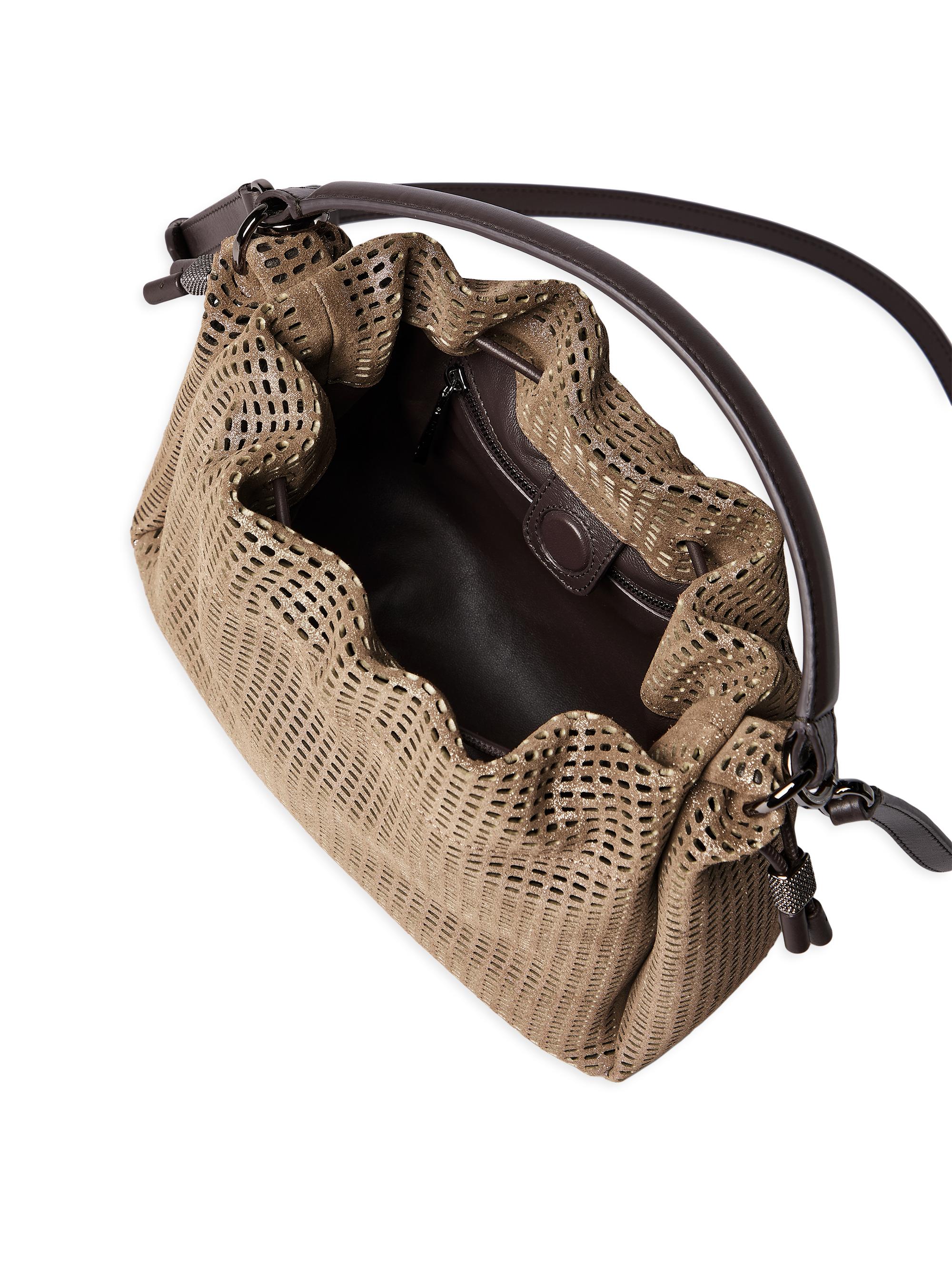 Brunello Cucinelli Mellow Small Bucket Bag in Sparkling Leather