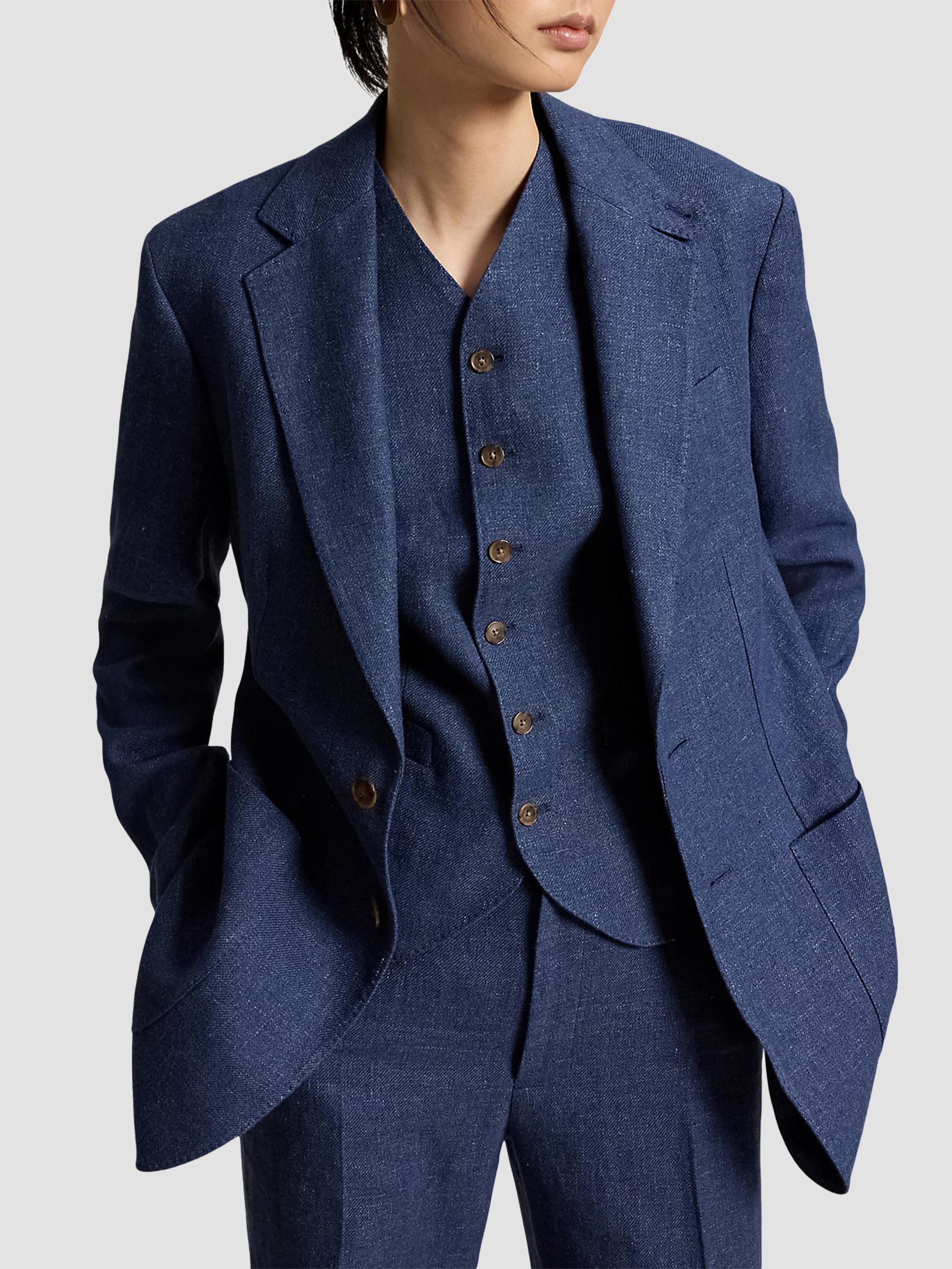 Polo Ralph Lauren Women's Single-Breasted Linen-Cotton Blazer - Blue Melange | Thumbnail 4