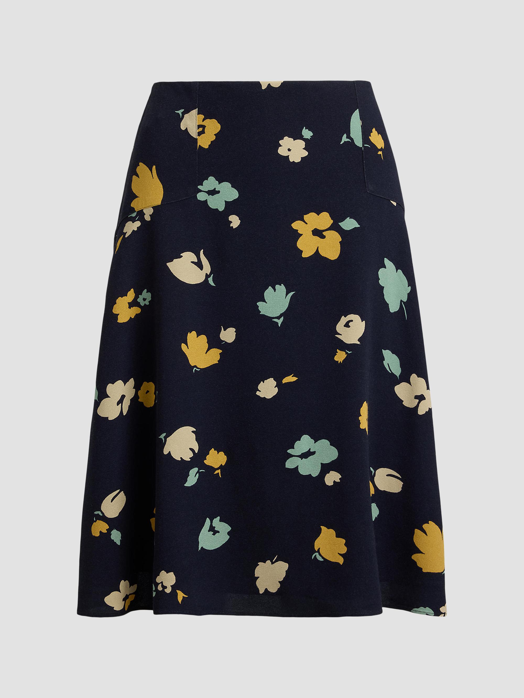Polo Ralph Lauren Women's Floral Crepe Knee-Length Skirt - Tulip Navy Yellow