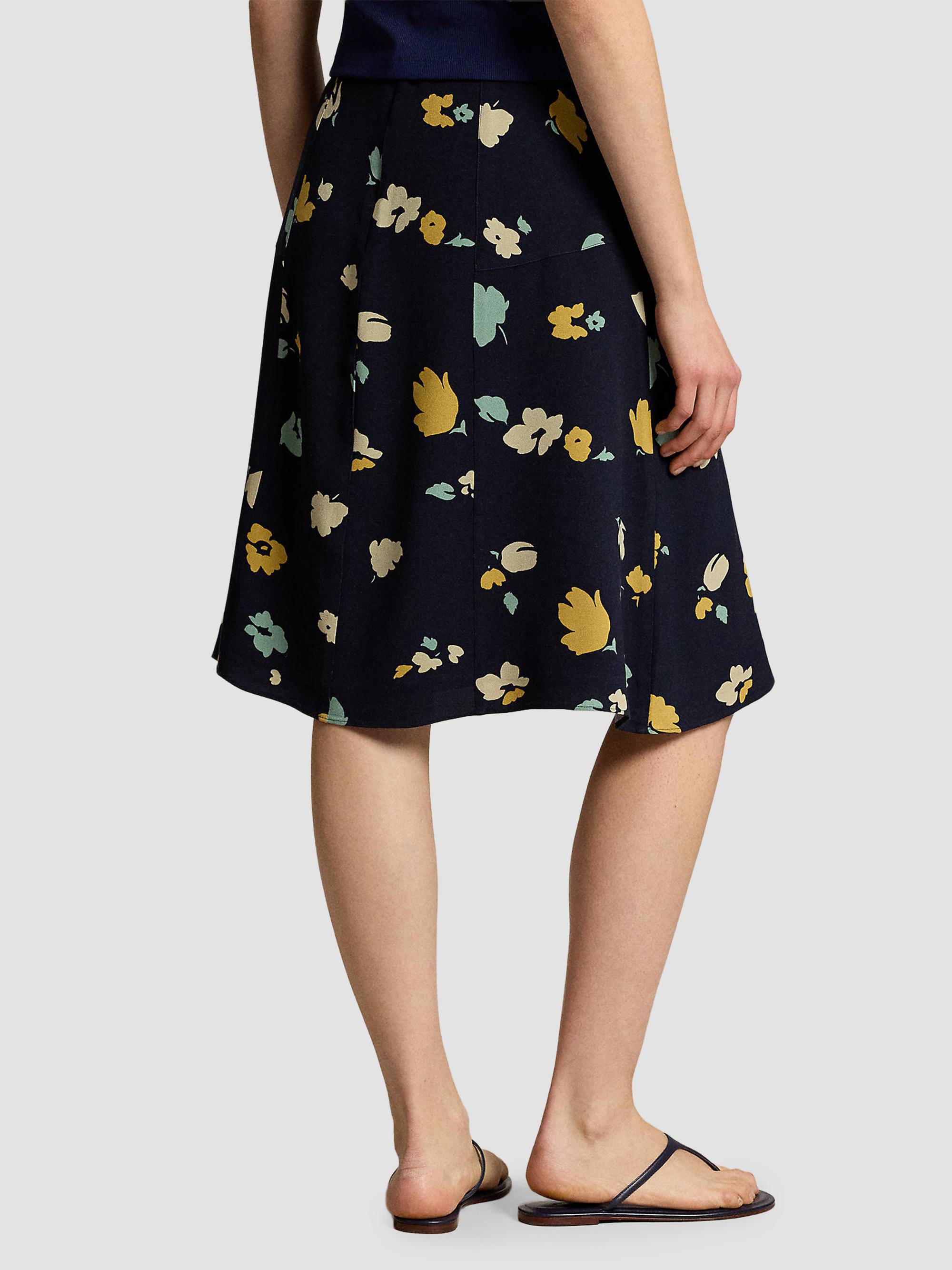 Polo Ralph Lauren Women's Floral Crepe Knee-Length Skirt - Tulip Navy Yellow | Thumbnail 3