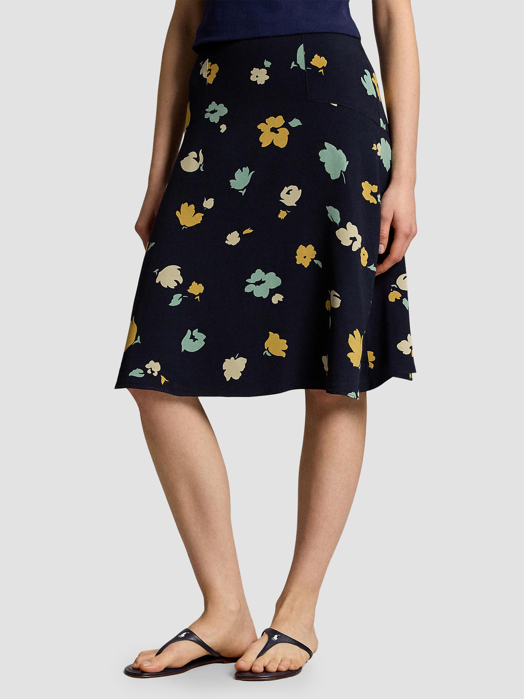Polo Ralph Lauren Women's Floral Crepe Knee-Length Skirt - Tulip Navy Yellow | Thumbnail 4