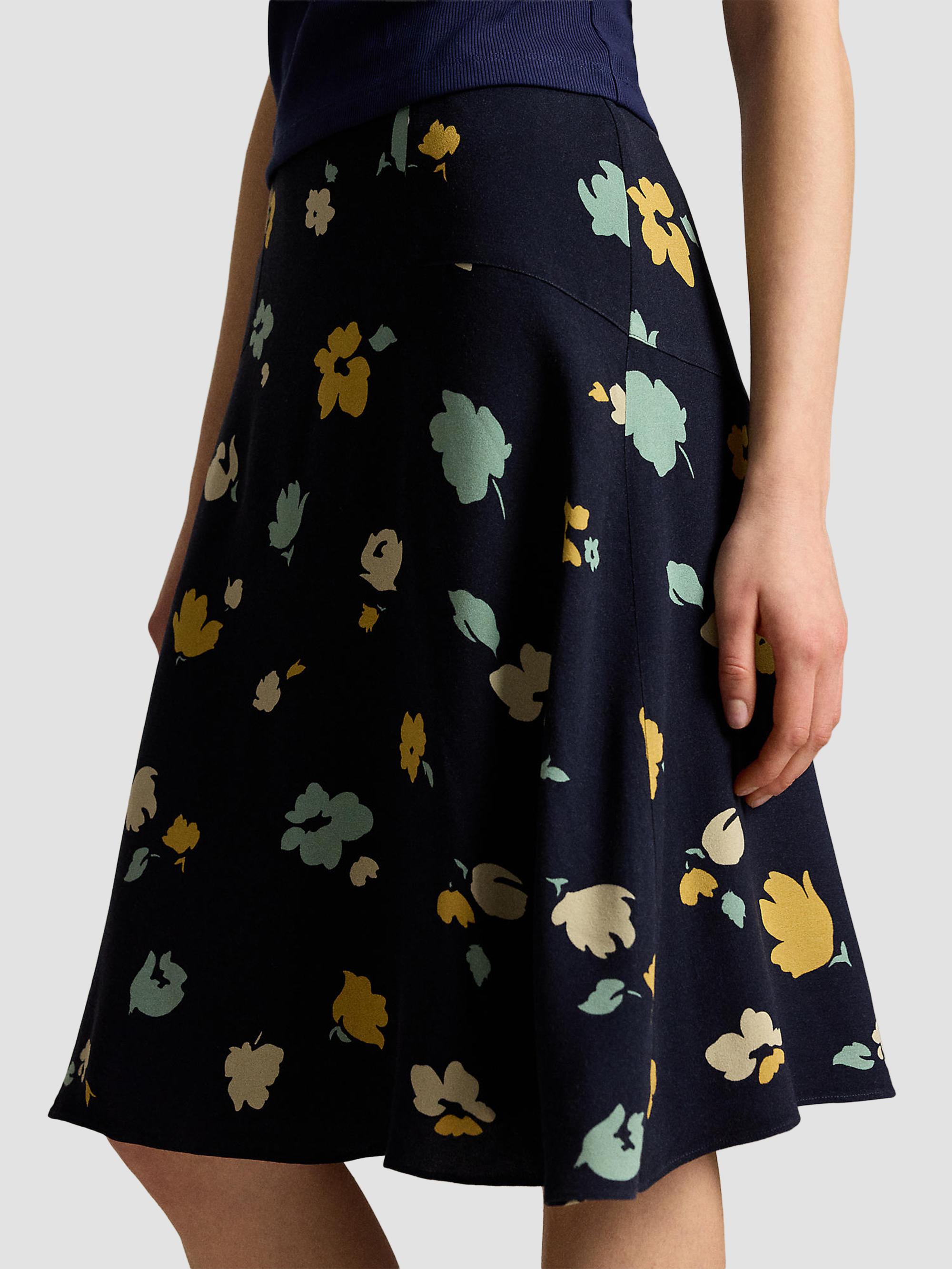 Polo Ralph Lauren Women's Floral Crepe Knee-Length Skirt - Tulip Navy Yellow | Thumbnail 5