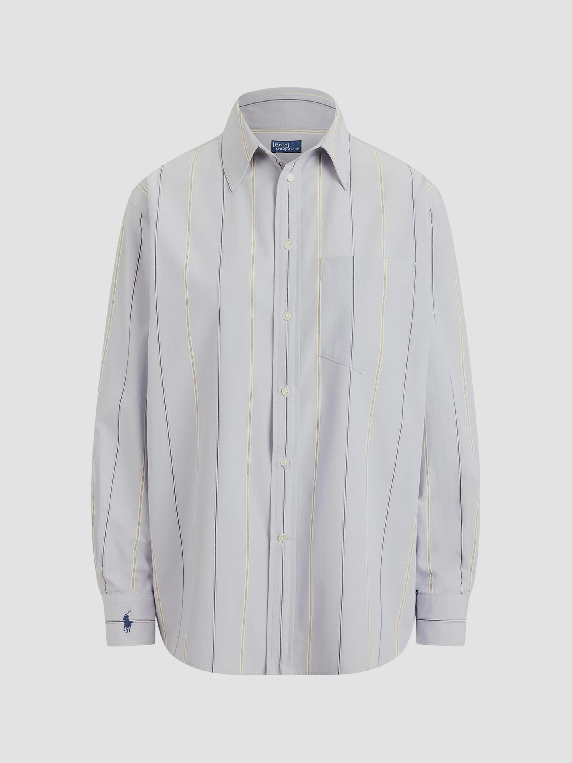 Polo Ralph Lauren Women's Oversized Stripe Cotton Button-Front Shirt - Light Blue Cream