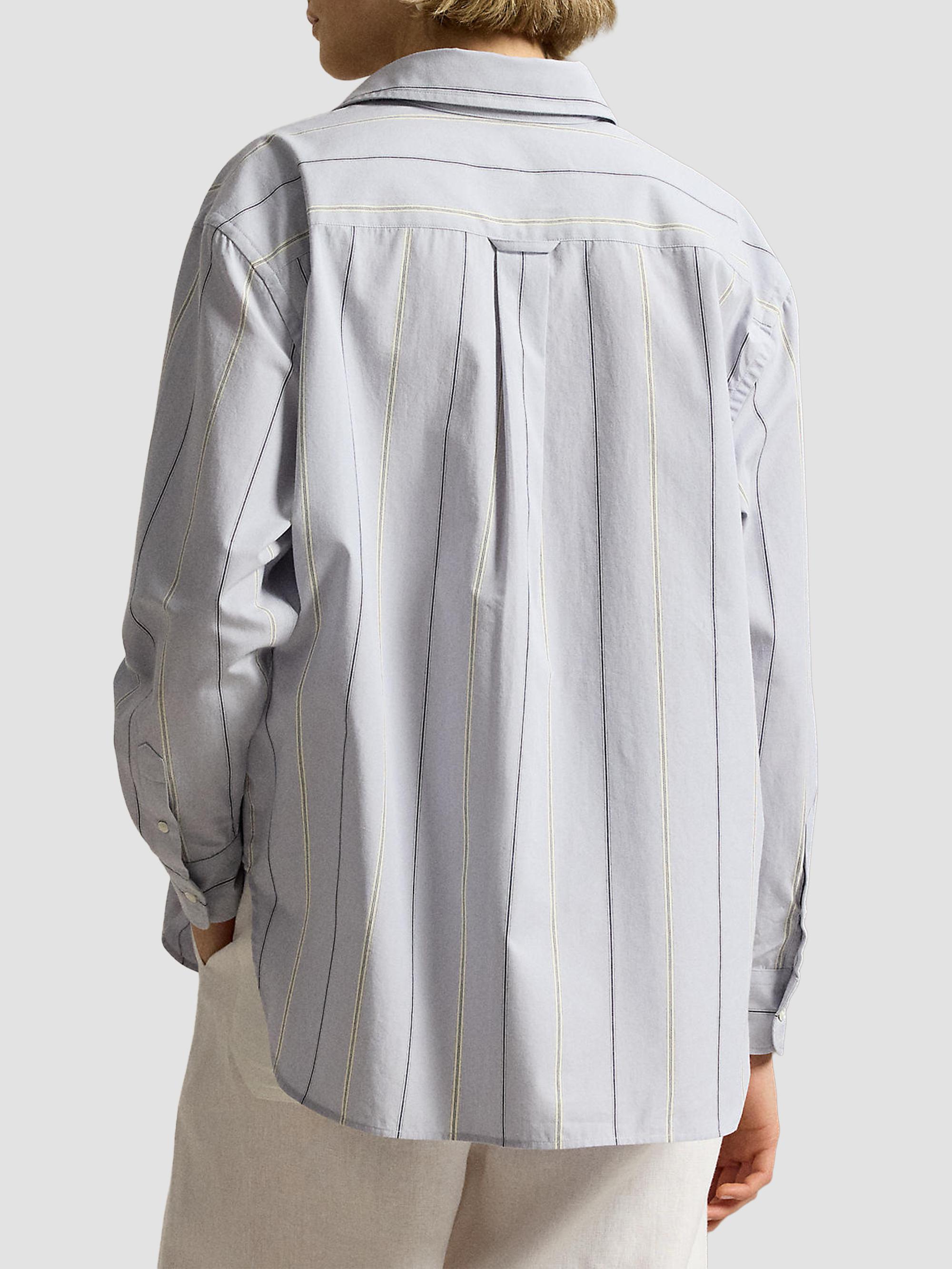 Polo Ralph Lauren Women's Oversized Stripe Cotton Button-Front Shirt - Light Blue Cream | Thumbnail 3