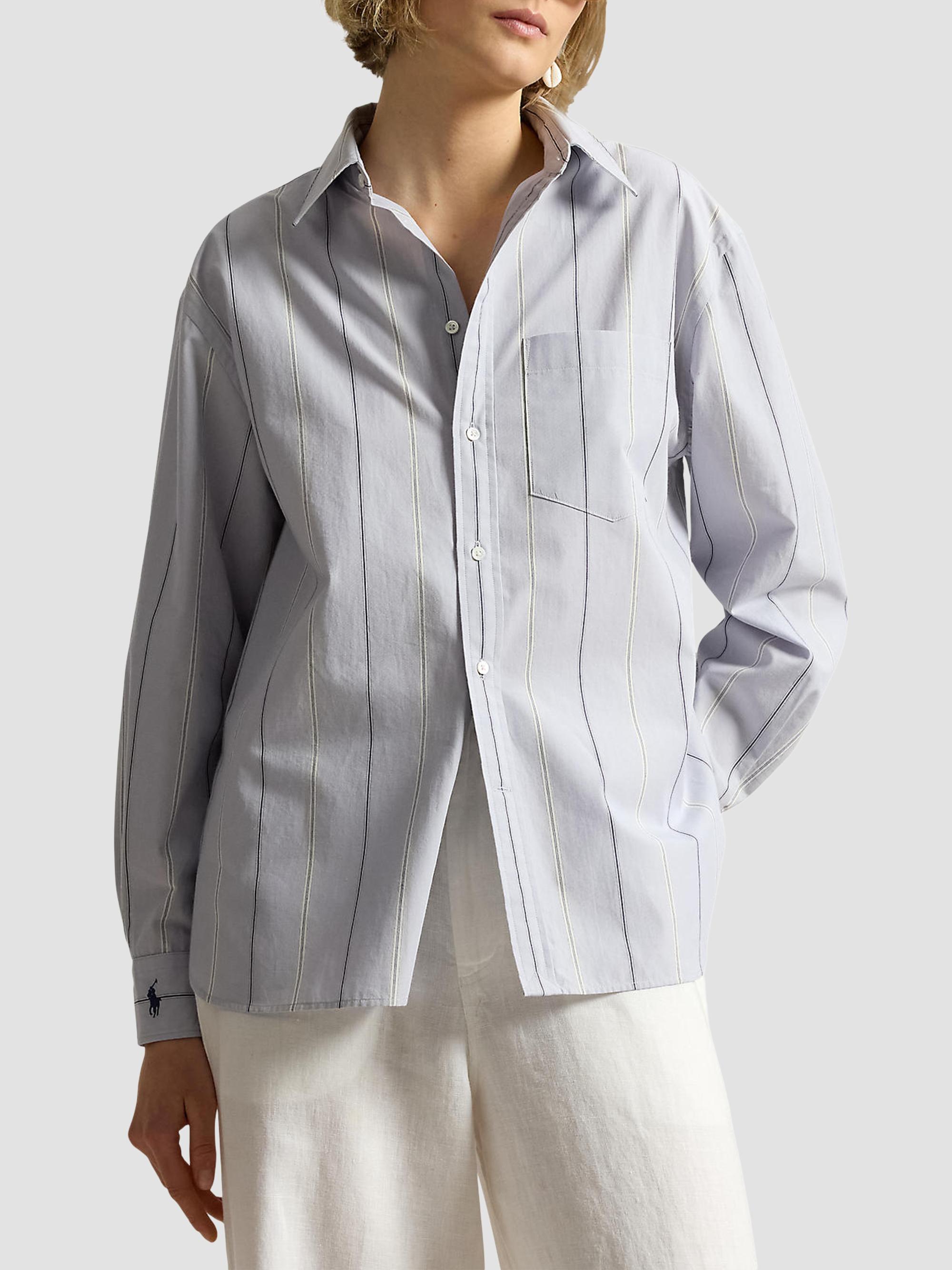 Polo Ralph Lauren Women's Oversized Stripe Cotton Button-Front Shirt - Light Blue Cream | Thumbnail 4
