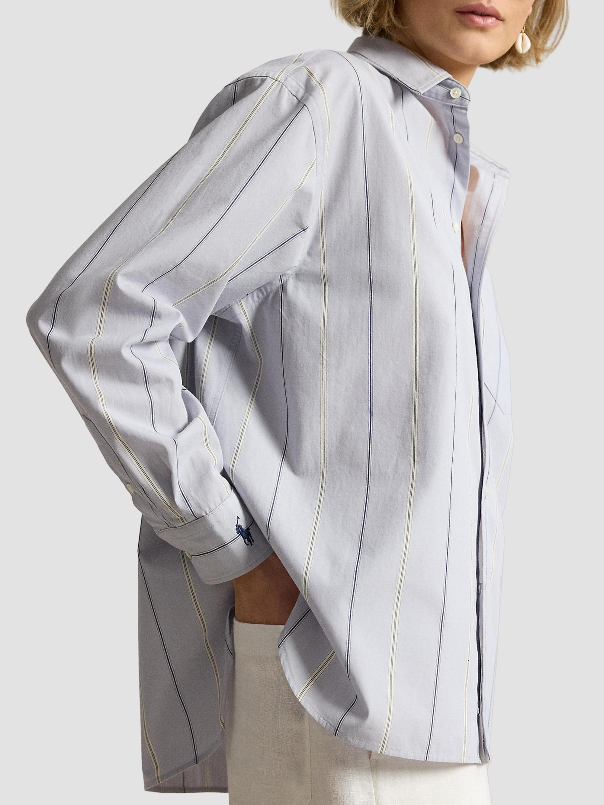 Polo Ralph Lauren Women's Oversized Stripe Cotton Button-Front Shirt - Light Blue Cream | Thumbnail 5