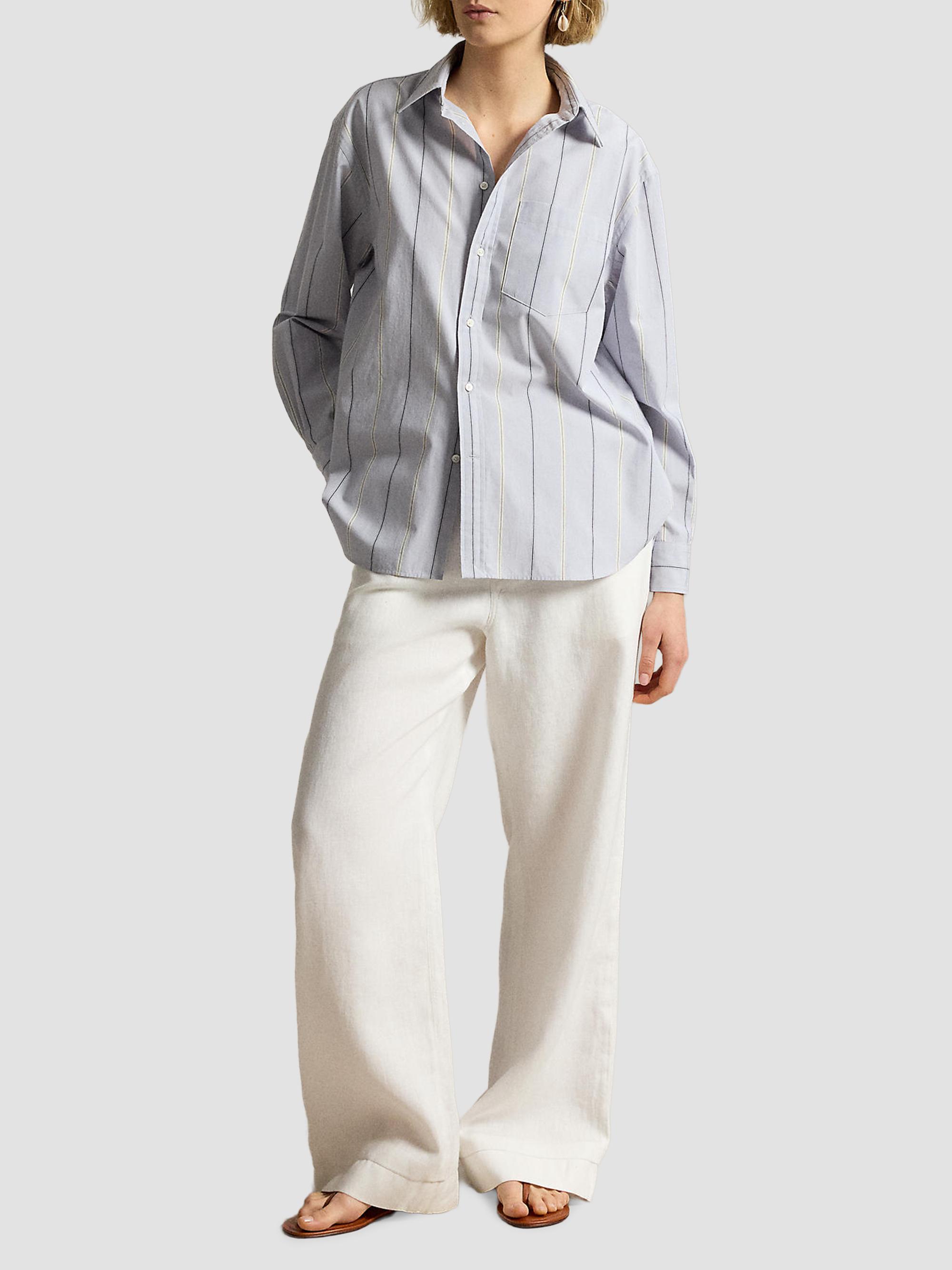 Polo Ralph Lauren Women's Oversized Stripe Cotton Button-Front Shirt - Light Blue Cream | Thumbnail 2