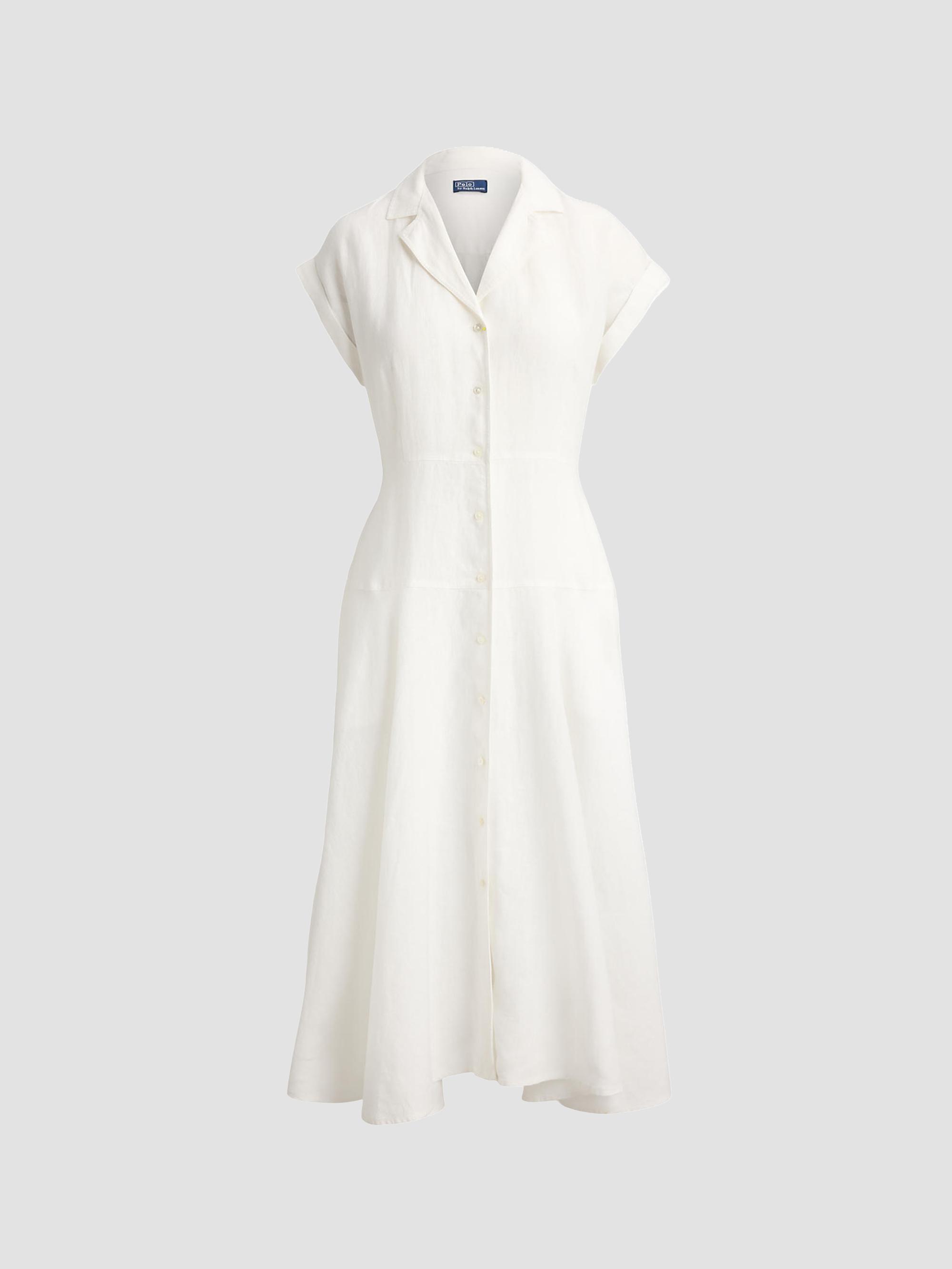 Polo Ralph Lauren Women's Linen Short-Sleeve Midi Shirtdress - White
