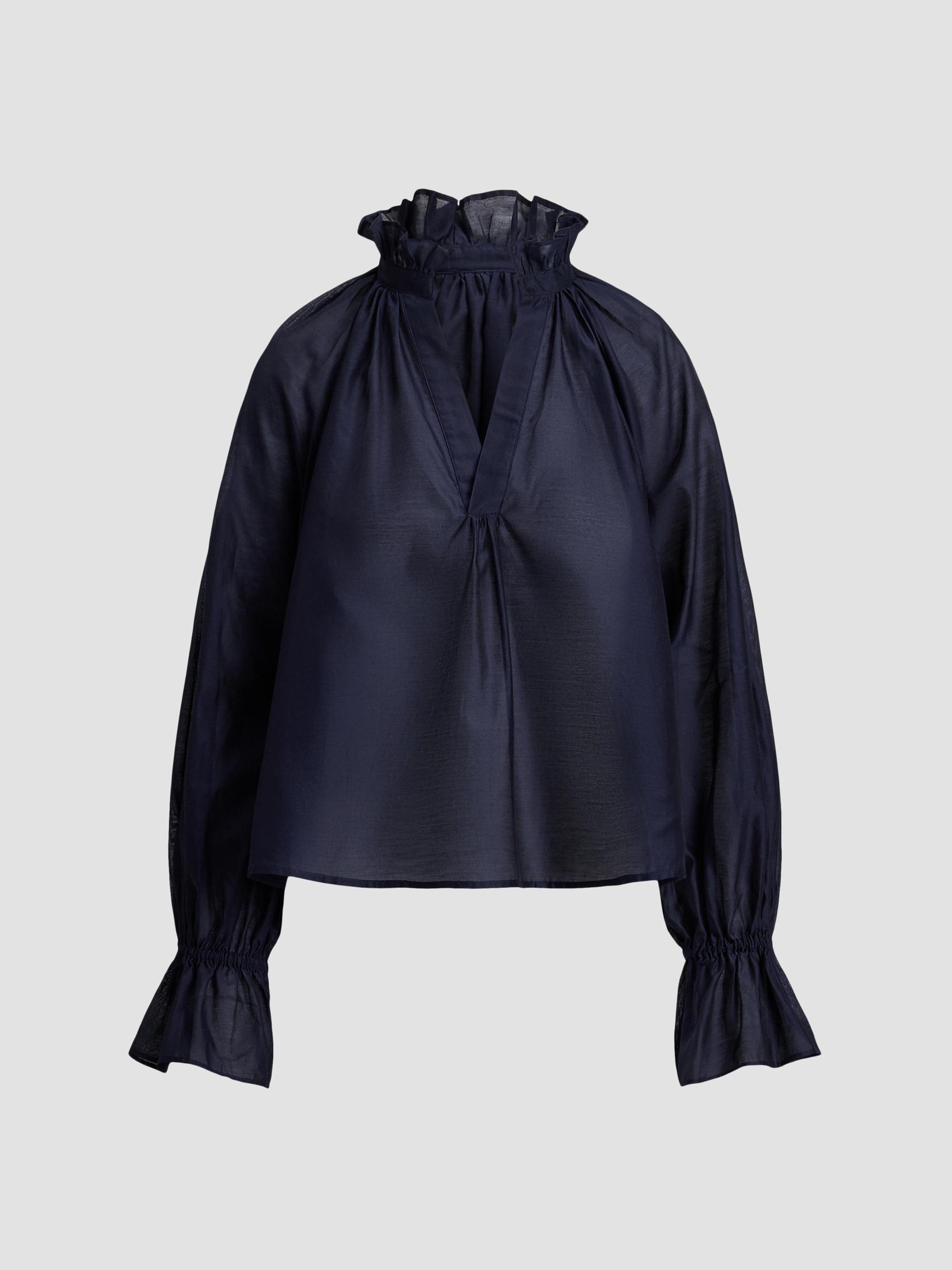Polo Ralph Lauren Women's Cotton-Silk Organdy Ruffle Blouse - Hunter Navy